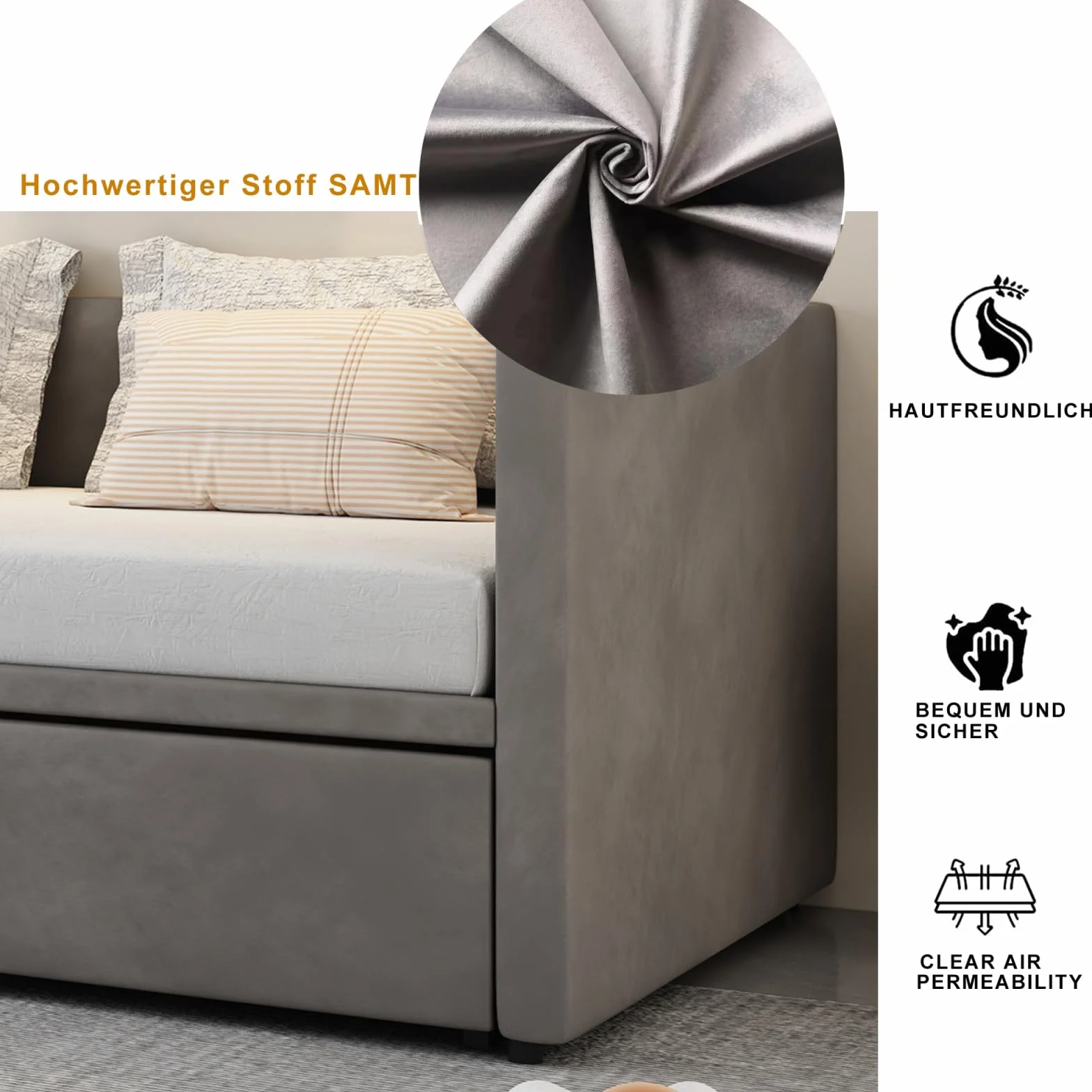 Sofa z funkcją spania, 90/180 x 200 cm, pojedyncze łóżko dzienne, rozkładane, na tej samej wysokości, z łóżkiem dla gości, 2-osobowa sofa z funkcją spania, łóżko dzienne, łóżko młodzieżowe