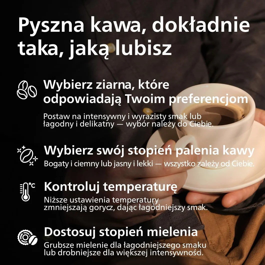 Philips 2200 Series Automatyczny ekspres do kawy - 2 rodzaje kawy, wyświetlacz dotykowy, klasyczny spieniacz do mleka, ceramiczny młynek, matowa czerń (EP2220/10)