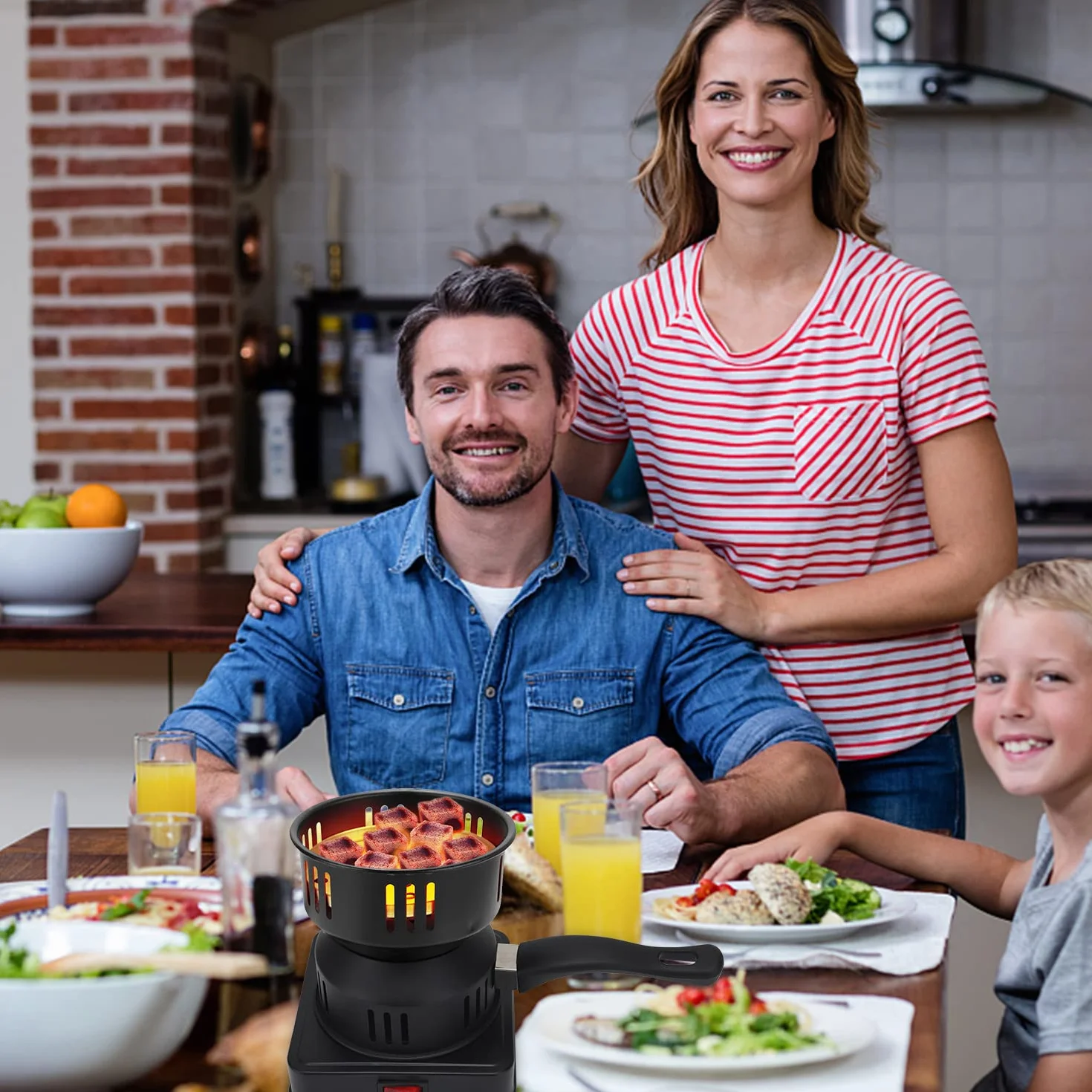 Gohytal Podpałka do węgla drzewnego, podpałka do węgla drzewnego, piec na węgiel drzewny, podpałka do grilla z długim kablem, 450–600 W, elektryczny grill na węgiel drzewny
