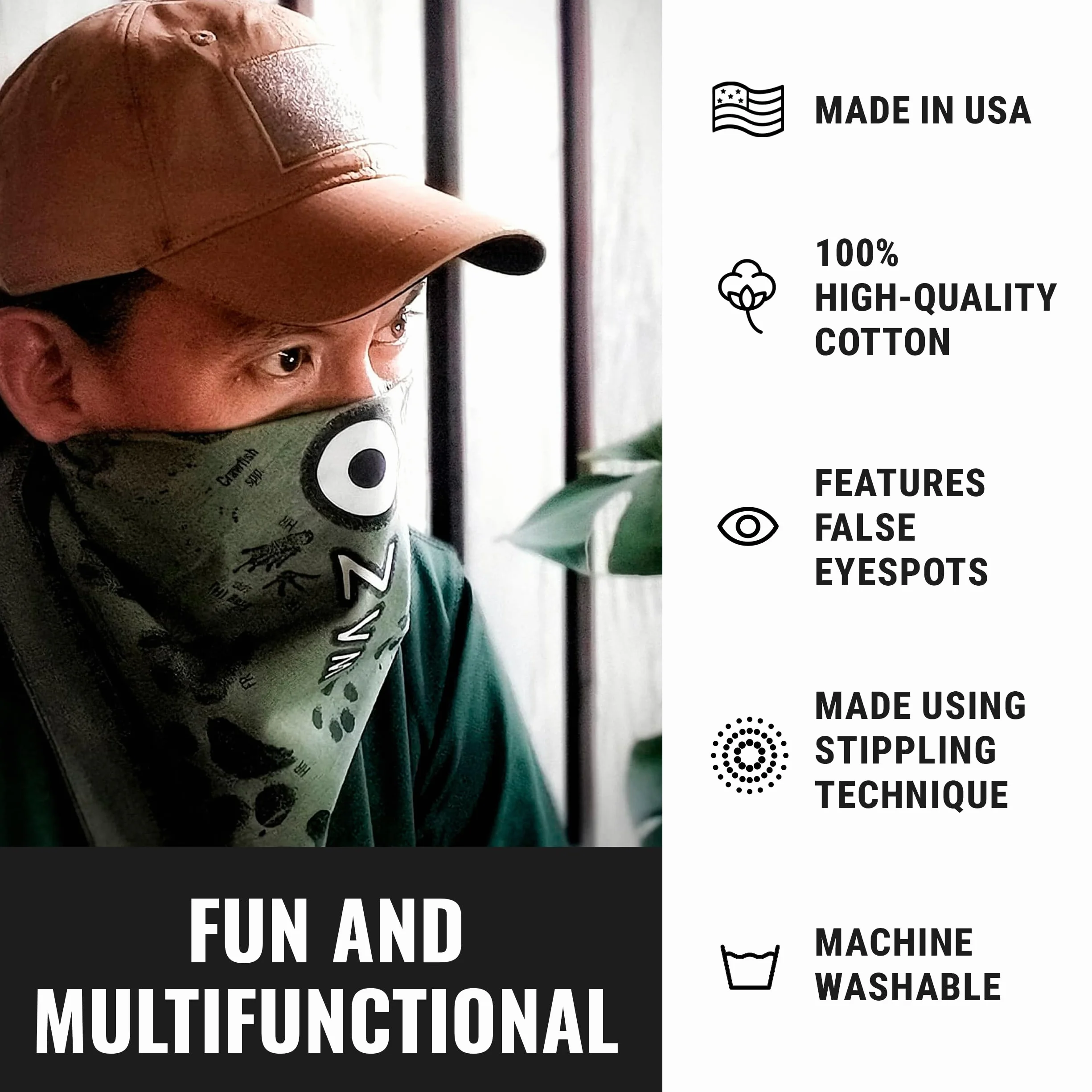 Bandana do monitorowania zwierząt/szalik/chusteczka/maska na twarz | 21 popularnych ścieżek zwierząt z Ameryki Północnej znalezionych w naturze | 100% bawełna | Wyprodukowano w Stanach Zjednoczonych.