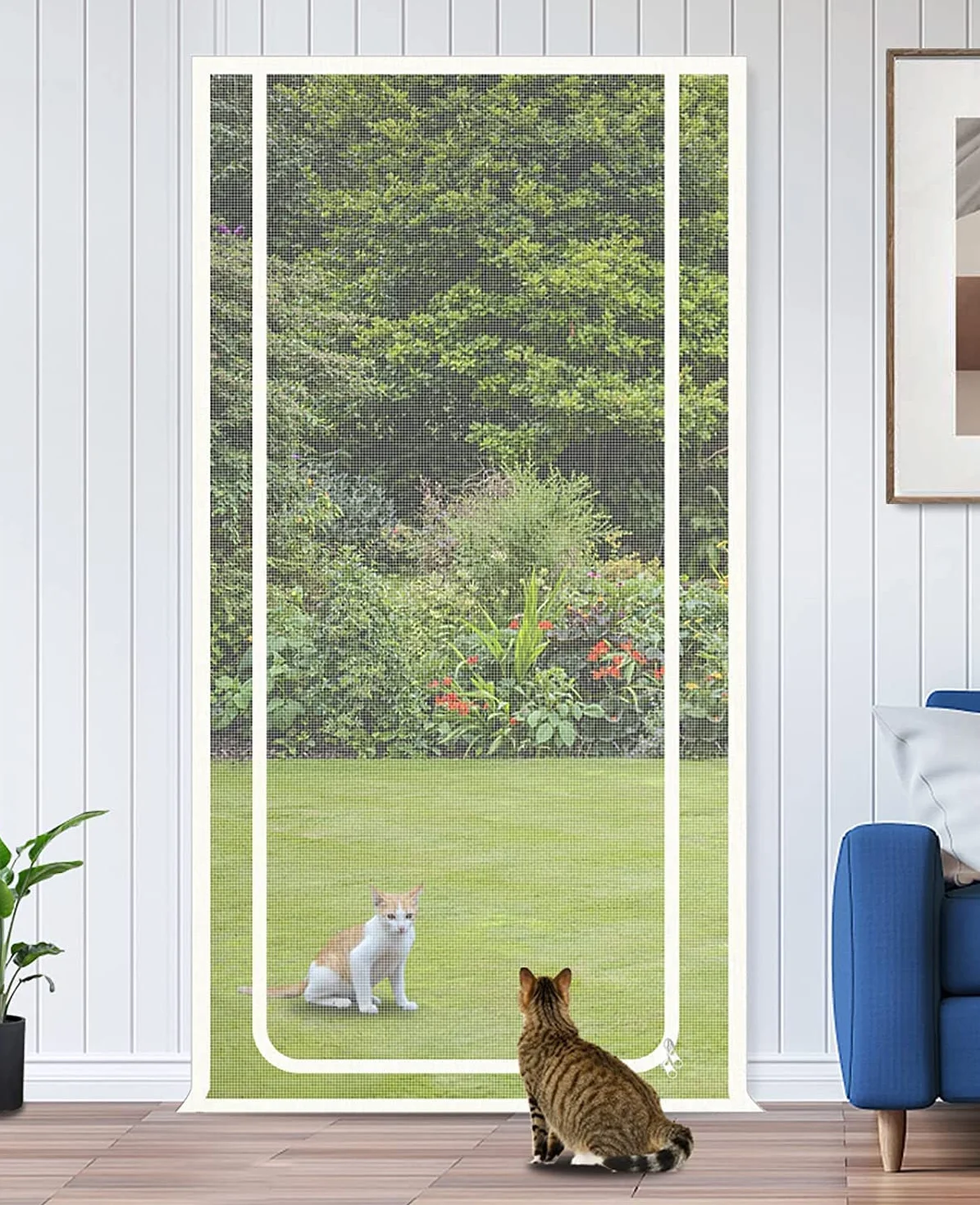 Kratka dla kot na drzwi zapobiega uciekaniu, ekran izolacyjny do wprowadzania nowych kotów, do drzwi 90 cm x 210 cm, biały