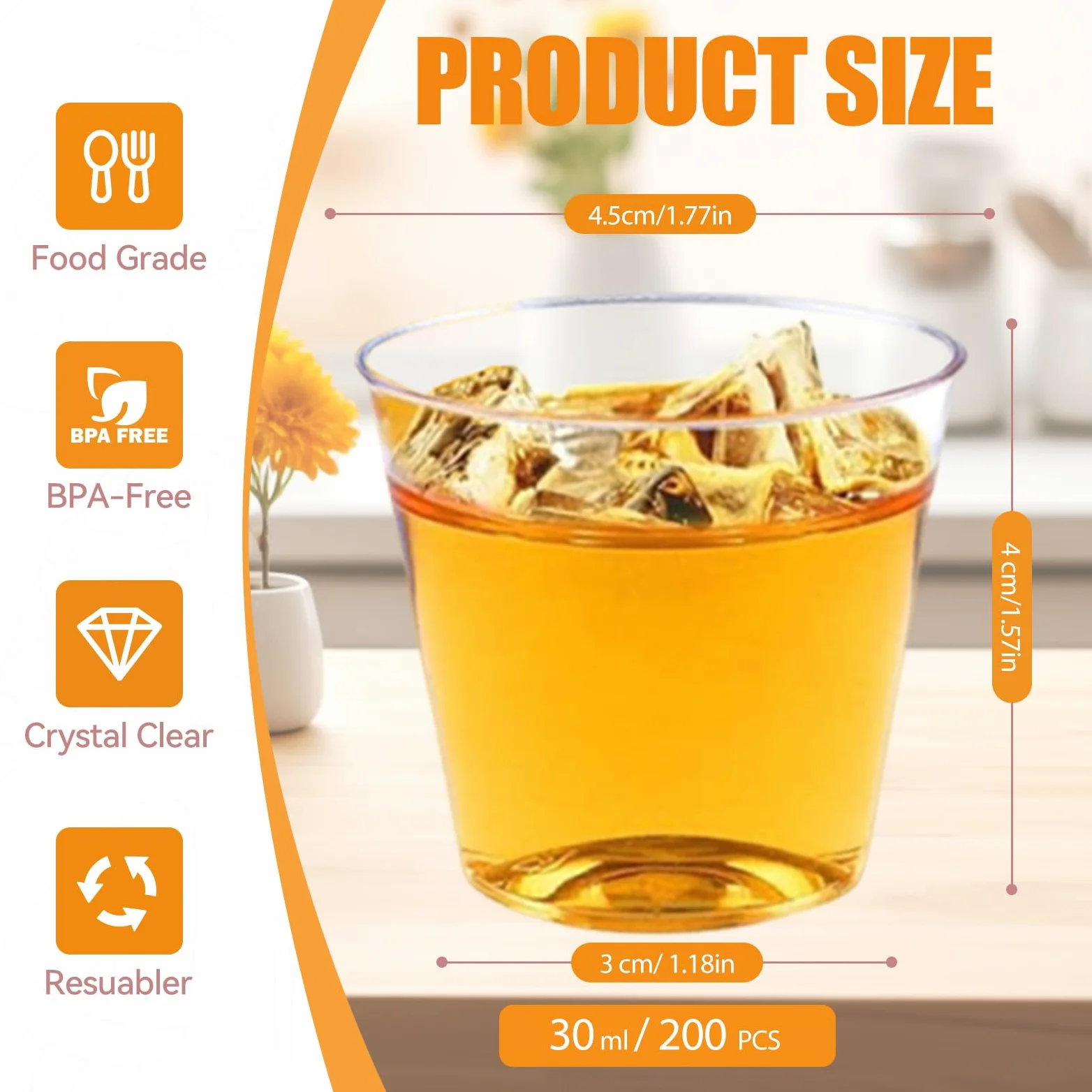 Szklanki do shotów, 200 szt., z tworzywa sztucznego, 30 ml, wielokrotnego użytku, przezroczyste plastikowe kieliszki, do degustacji, imprez, wesel
