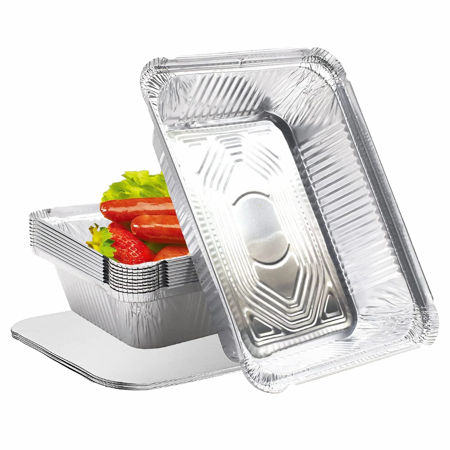 Aluminiowe miski do grilla, jednorazowe miski z folii aluminiowej, miski aluminiowe z pokrywką, miski do gotowania idealnie nadają się do pieczenia, smażenia, gotowania (z pokrywką; 31 x 21 x 5 cm (10