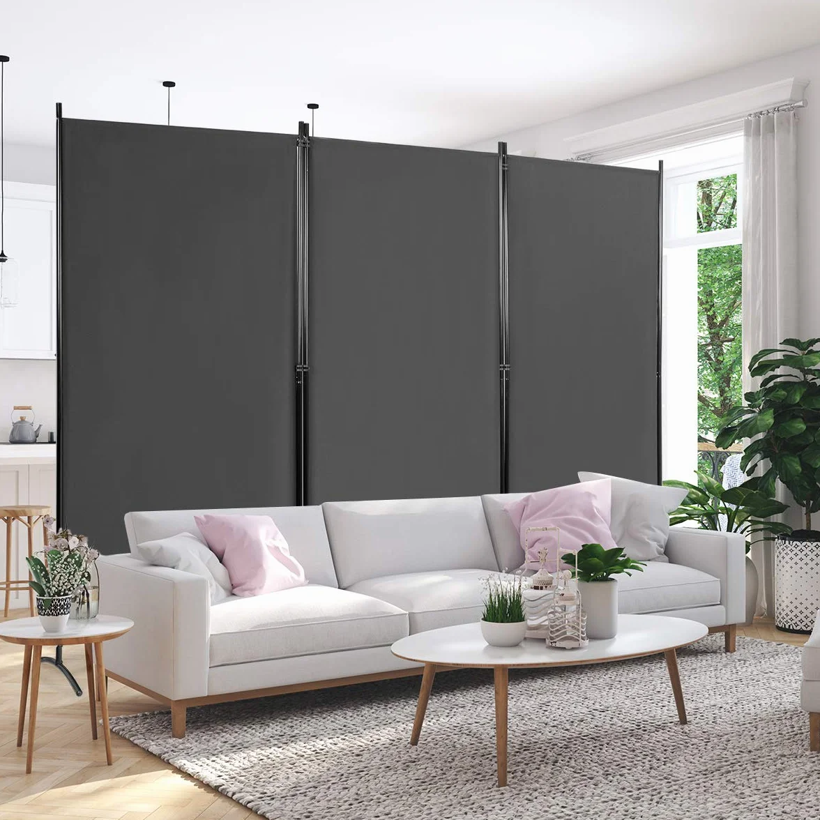 COSTWAY Parawan 260 x 183 cm, 3-częściowy składany, ścianka działowa z metalu i poliestru, ochrona przed wzrokiem, do domu, biura, na taras (kolor szary, 3-częściowy)