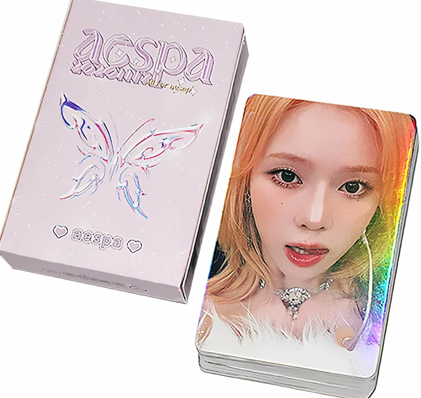 Aespa Photocard 50 szt. Kpop aespa laserowa fotokartka Kpop Aespa album karta Aespa Lomo kartki okolicznościowe KARINA fotokartka/zimowa fotokartka/fotokartka Giselle / fotokartka NINGNING