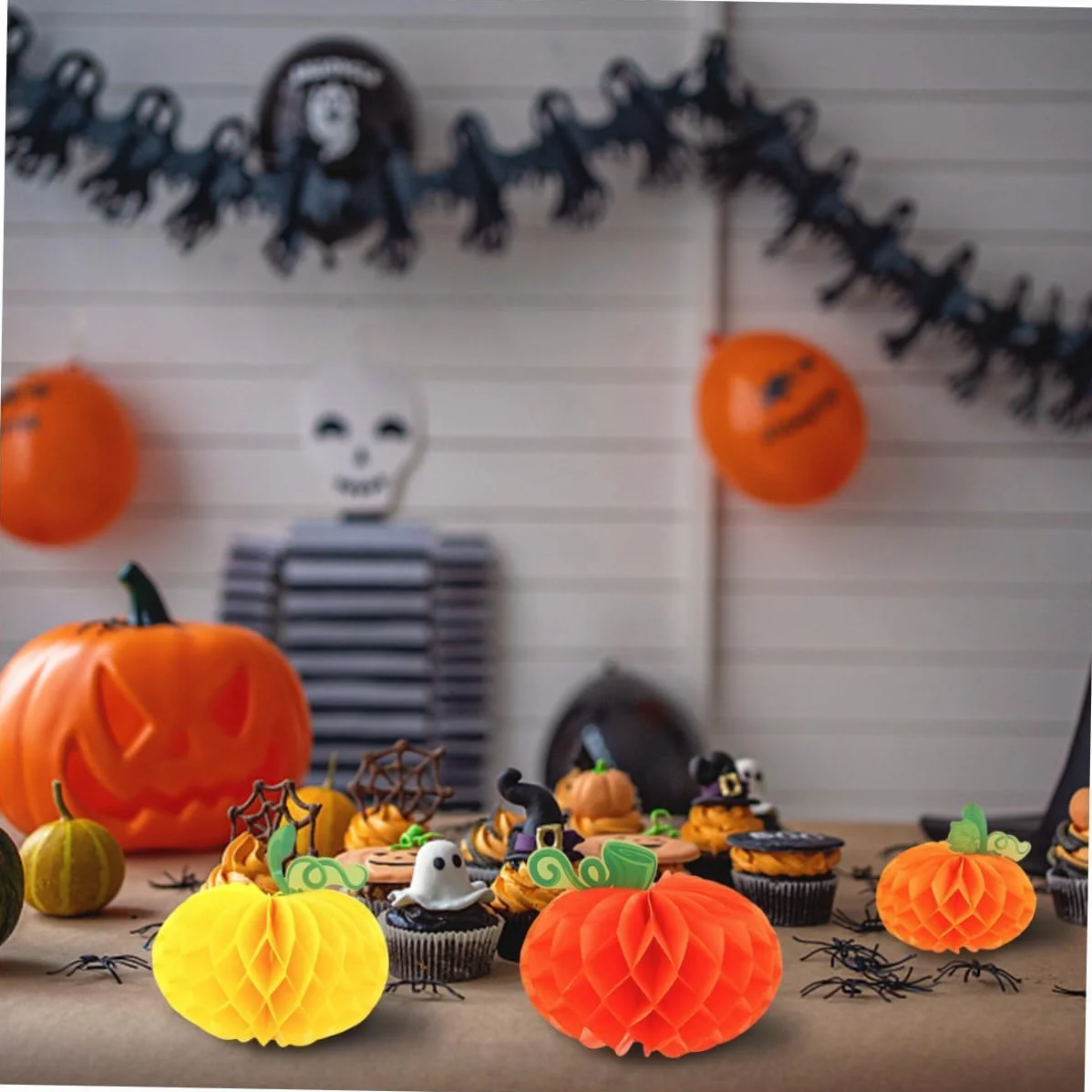 Kiuiom Kulki o strukturze plastra miodu z papieru dyniowego, ornamenty na Halloween, na Święto Dziękczynienia, kula o strukturze plastra miodu, dekoracja zawieszki w kształcie dyni, 3 sztuki,