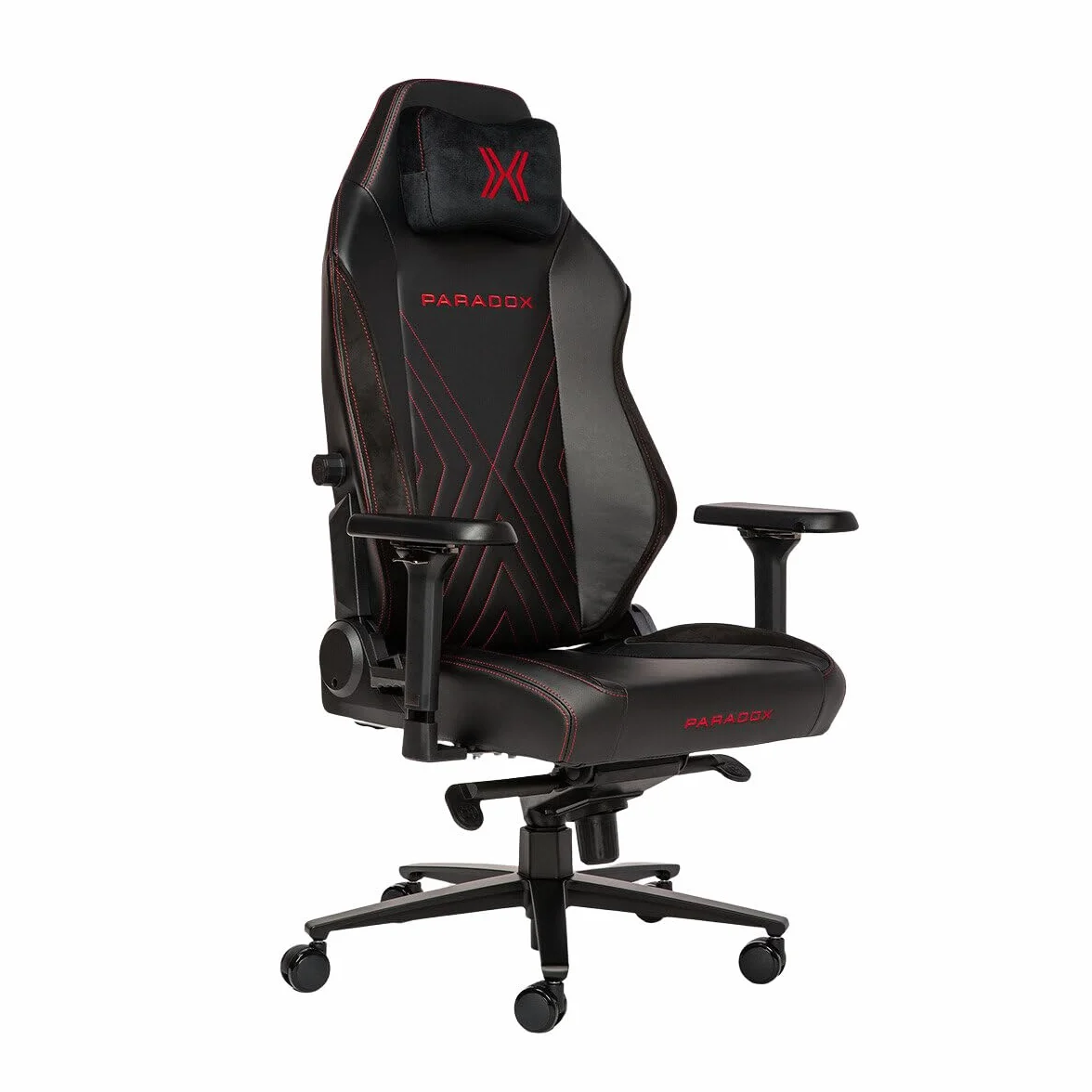 Paradox - Krzesło gamingowe Dark Lava - Fotel gamingowy PC z poduszką - Wygodne krzesło do biurka - Krzesło komputerowe z alcantarą - Z poduszką - Czarny, Czerwony, Wzór Strzałek