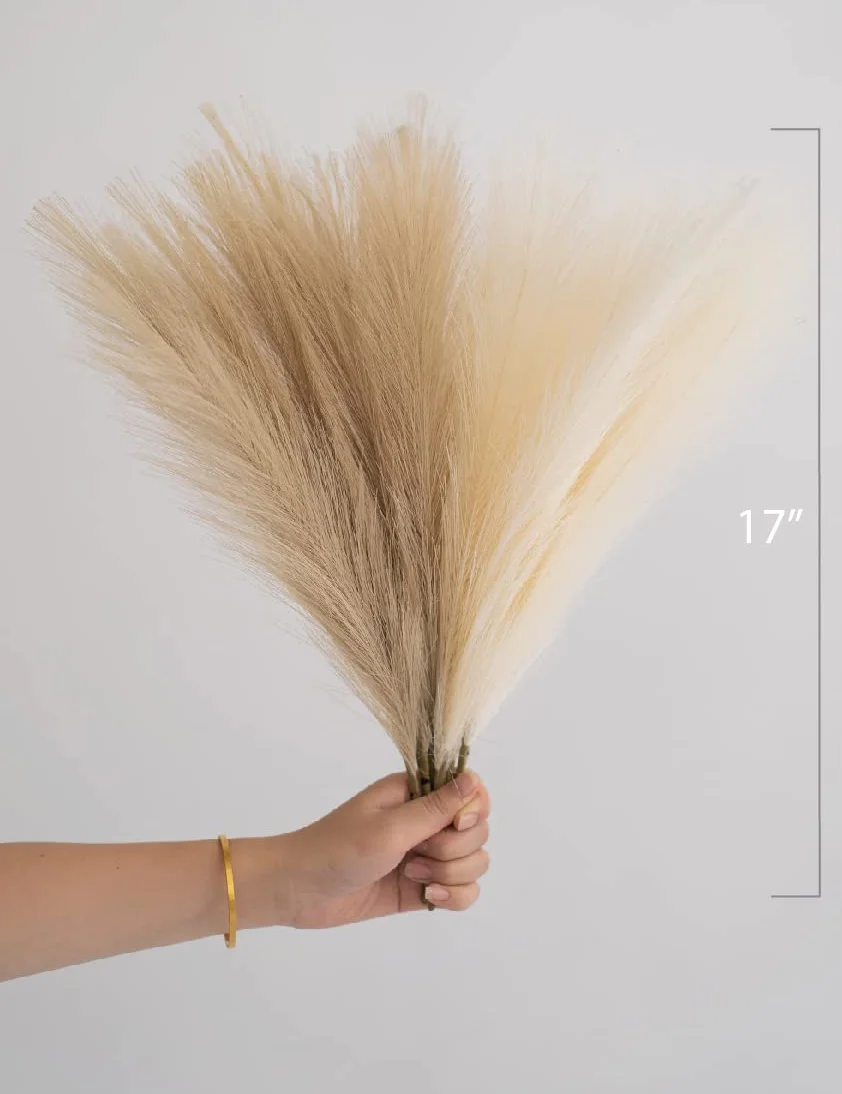 ChagoArt Dekoracja trawy pampasowej - wysoka sztuczna trawa pampasowa, 43 cm - 6 łodyg, beżowo-taupe, sztuczne pompony kwiatowe