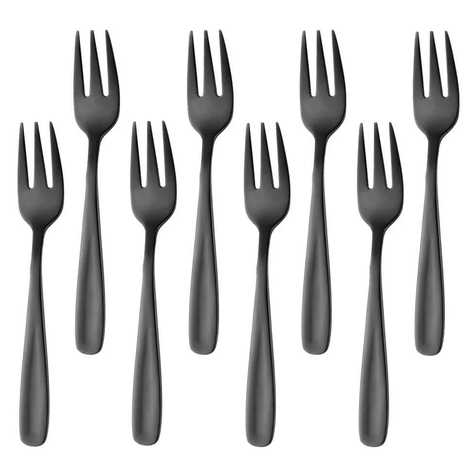 Mini widelce do ciasta czarny kolor małe widelce deserowe 18/10 widelce do ciasta ze stali nierdzewnej 13,6 cm małe owoce widelce do herbaty na przystawkę, widelec koktajlowy zestaw 8 szt