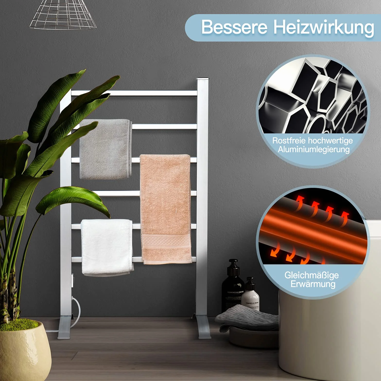 COSTWAY Elektryczny grzejnik na ręczniki, 53 x 86 cm, 2 w 1 grzejnik łazienkowy i wieszak na ręczniki, suszarka na ręczniki 100 W, podgrzewacz na ręczniki, stojący i montaż ścienny, srebrny