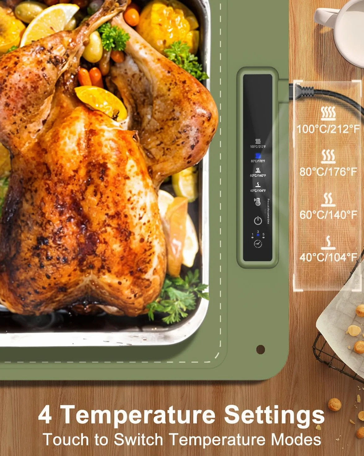 Mojimdo Warming Plate płyta grzewcza do potraw – silikon bezpieczny dla żywności, 3 poziomy temperatury, ogrzewanie na całej powierzchni, elastycznie zwijana i zawieszana, idealna do domu, bufetu i na