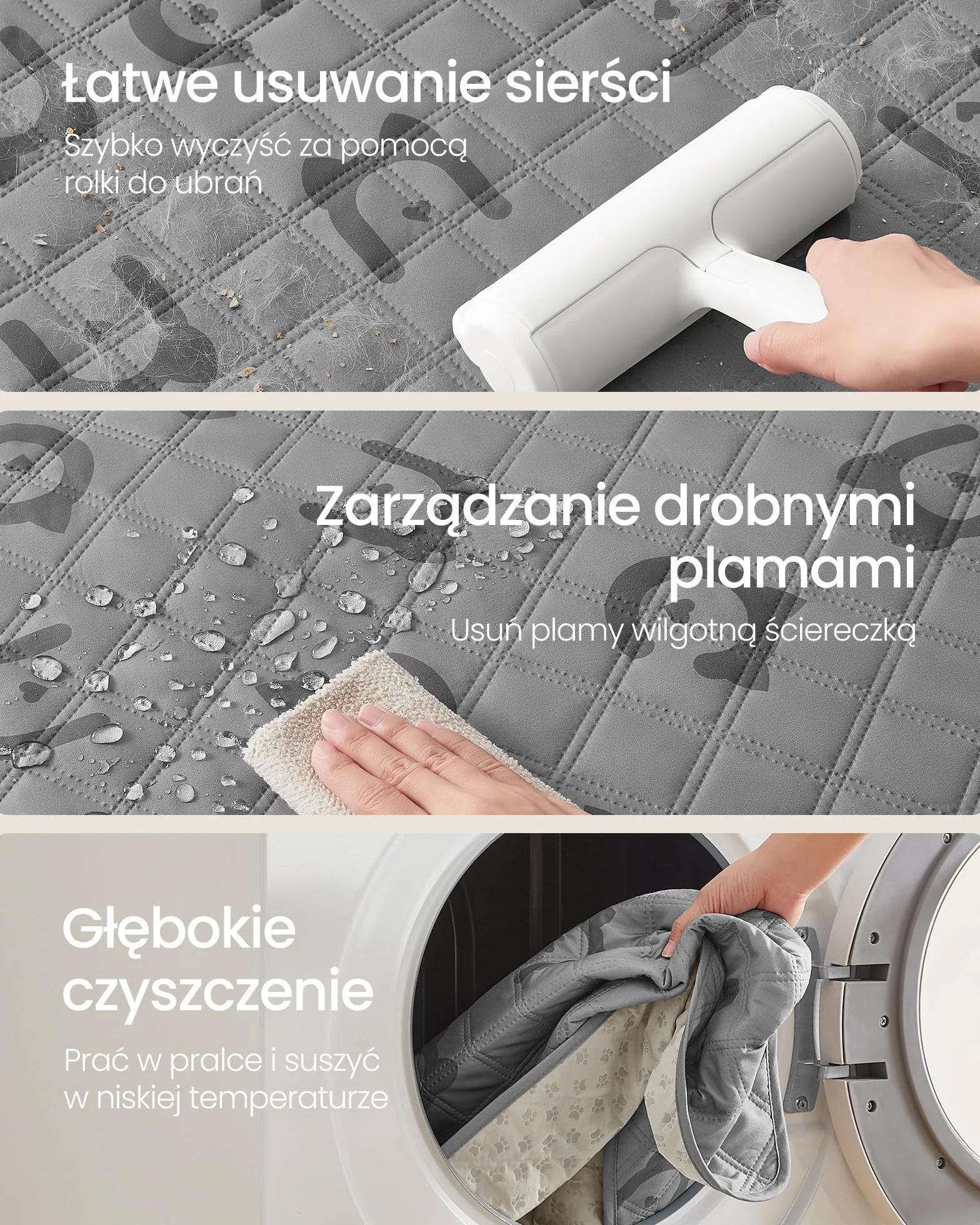 Feandrea Wodoodporny koc dla psa, nadający się do prania, 208 x 173 cm, ochronny pokrowiec na sofę, antypoślizgowy spód, pikowany wzór, gołębia szarość PPB028GD01