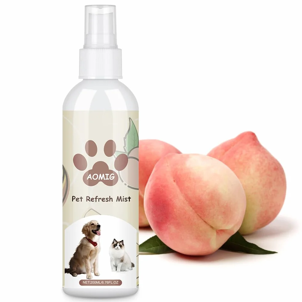 Aomig Dezodorator dla psów w sprayu eliminator zapachów zwierząt domowych dezodorant w sprayu profesjonalny spray perfumowany dla kotów spray do pielęgnacji zwierząt domowych smak brzoskwiniowy