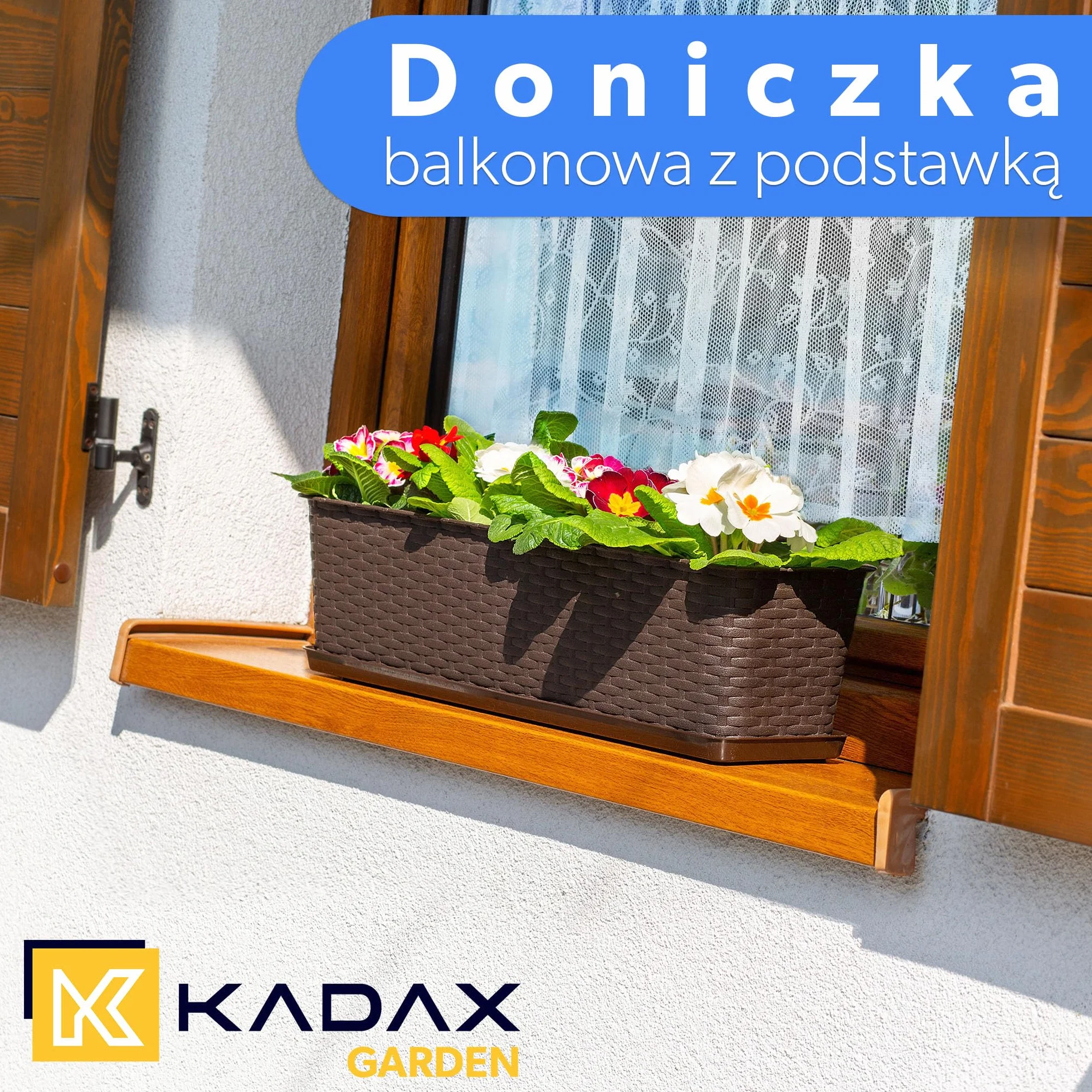 KADAX Skrzynka Balkonowa 60cm, ok. 12L, skrzynka z tworzywa odporna na warunki, Brązowy, prostokątna na Balkon, Taras i do Ogrodu