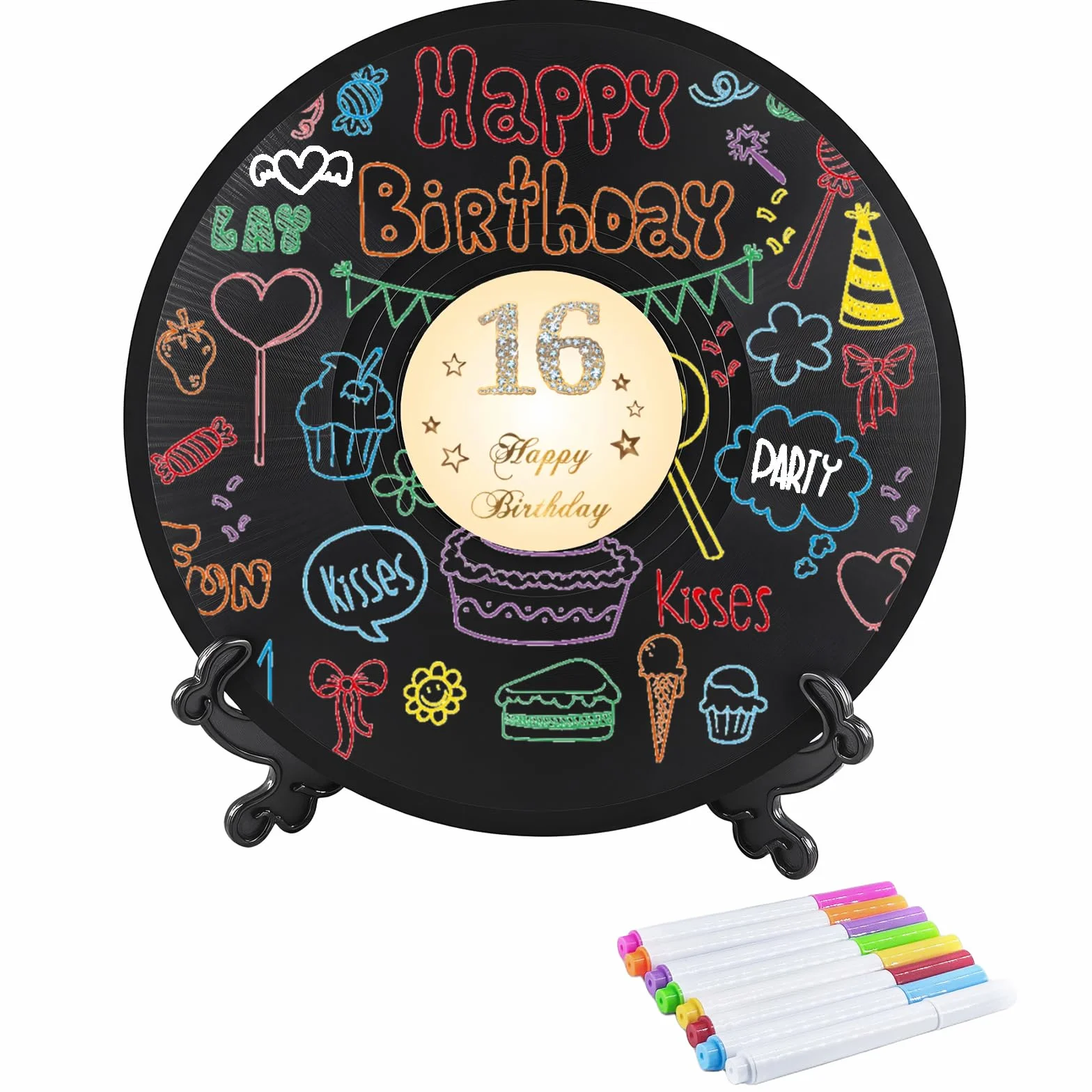Płyta winylowa 'Sweet 16 Birthday' dekoracje 38 cm x 11,15 cm, dekoracje na 16. urodziny, przyjęcie, plakat, alternatywa dla księgi gości na 16. urodziny, świetny prezent dla dziewcząt lub chłopców