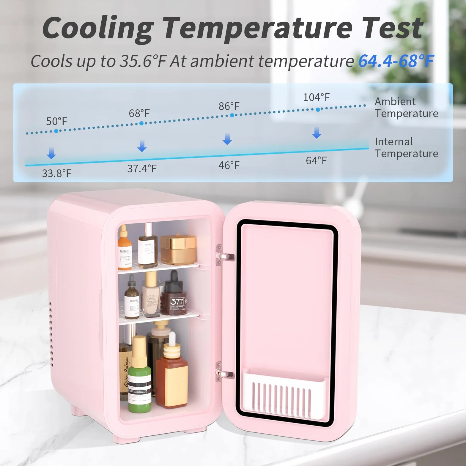 YASHE Mini lodówka, 6 litrów/8 puszek, 220-240 V AC/DC, przenośna termoelektryczna lodówka, lodówka do sypialni, pielęgnacji skóry, napojów, biura, akademika i samochodu, różowa