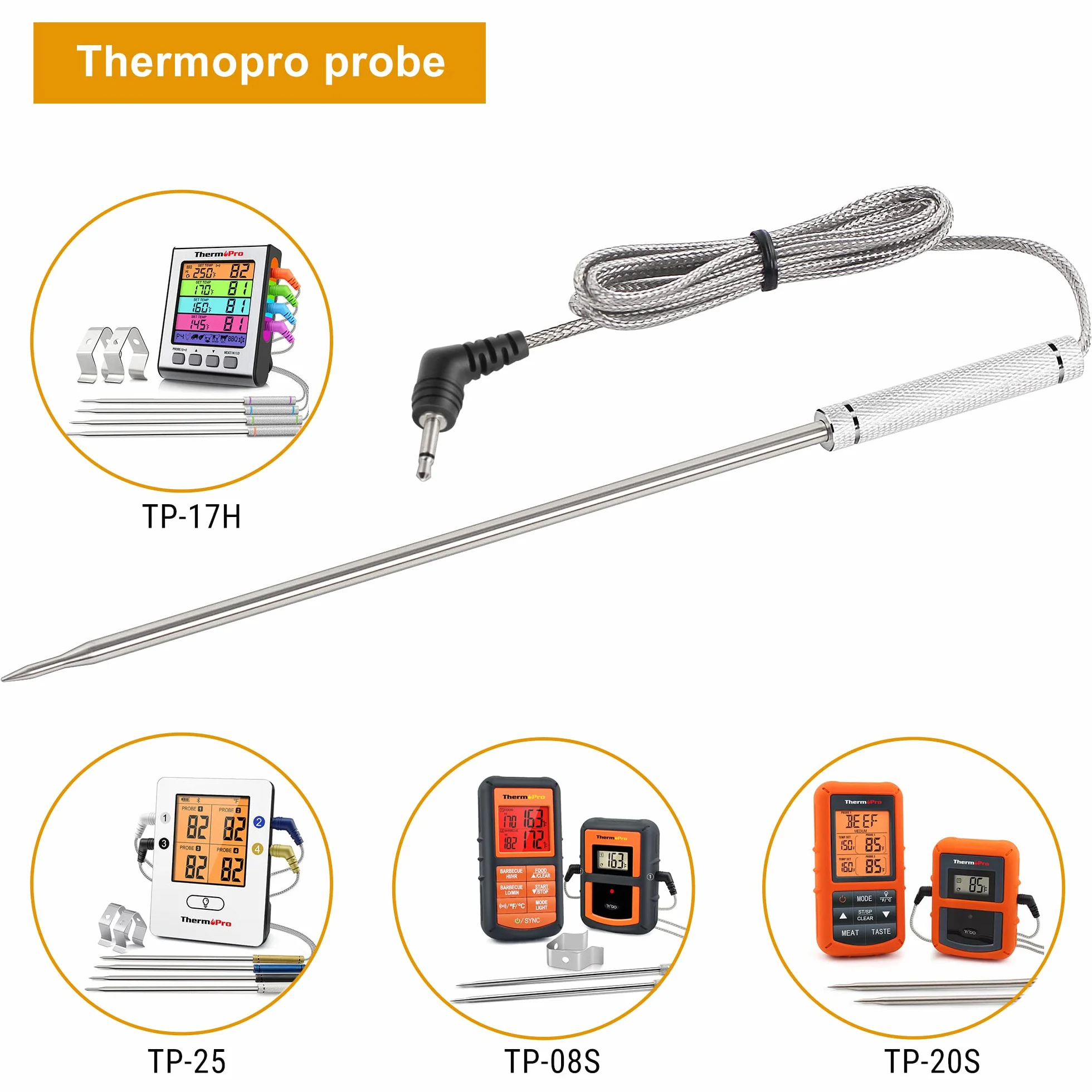 ThermoPro TPW17 sonda zamienna dla TP04 TP07 TP08 TP10 TP16 TP17 TP20 TP20S, czujnik temperatury żywności