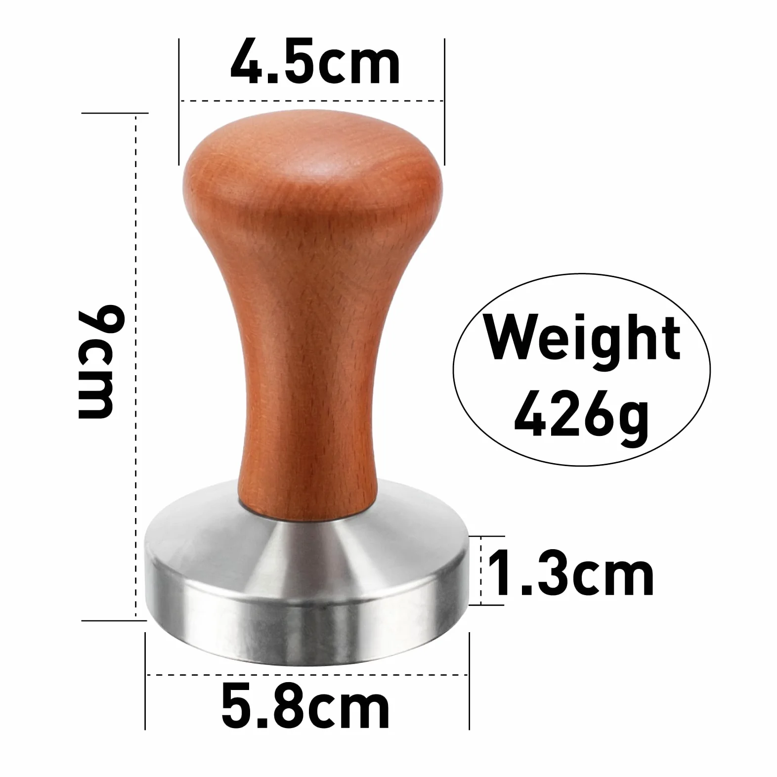 Tamper do espresso, 58 mm, tamper do kawy, z drewnianym uchwytem i matą silikonową, ubijak do kawy, silikonowy ubijak do kawy, ze stali nierdzewnej