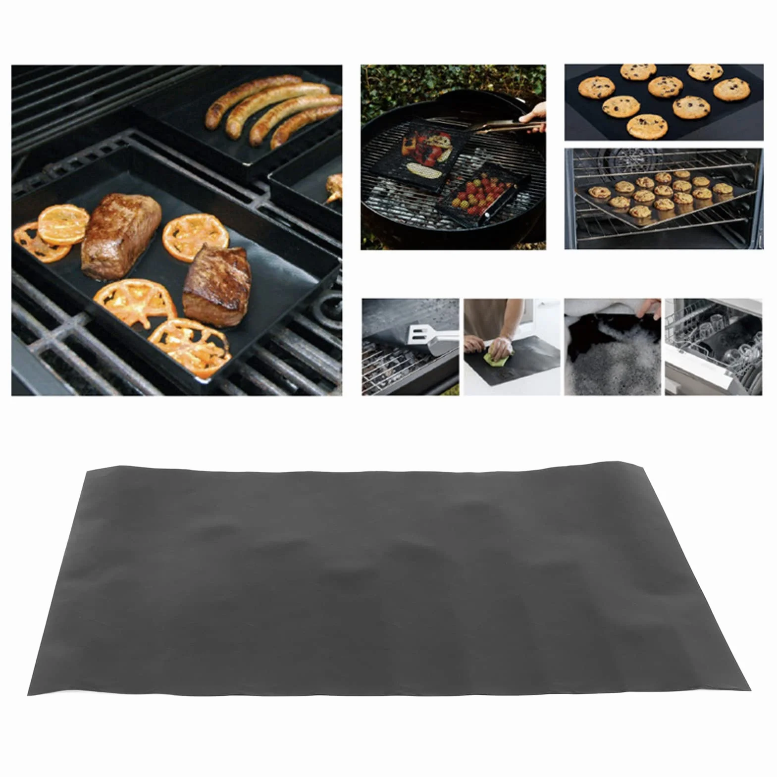 BBQ 5-częściowy zestaw mat do grillowania, nieprzywierające, do grilla gazowego, wielokrotnego użytku, do grilla na węgiel drzewny, grilla elektronicznego, piekarnika