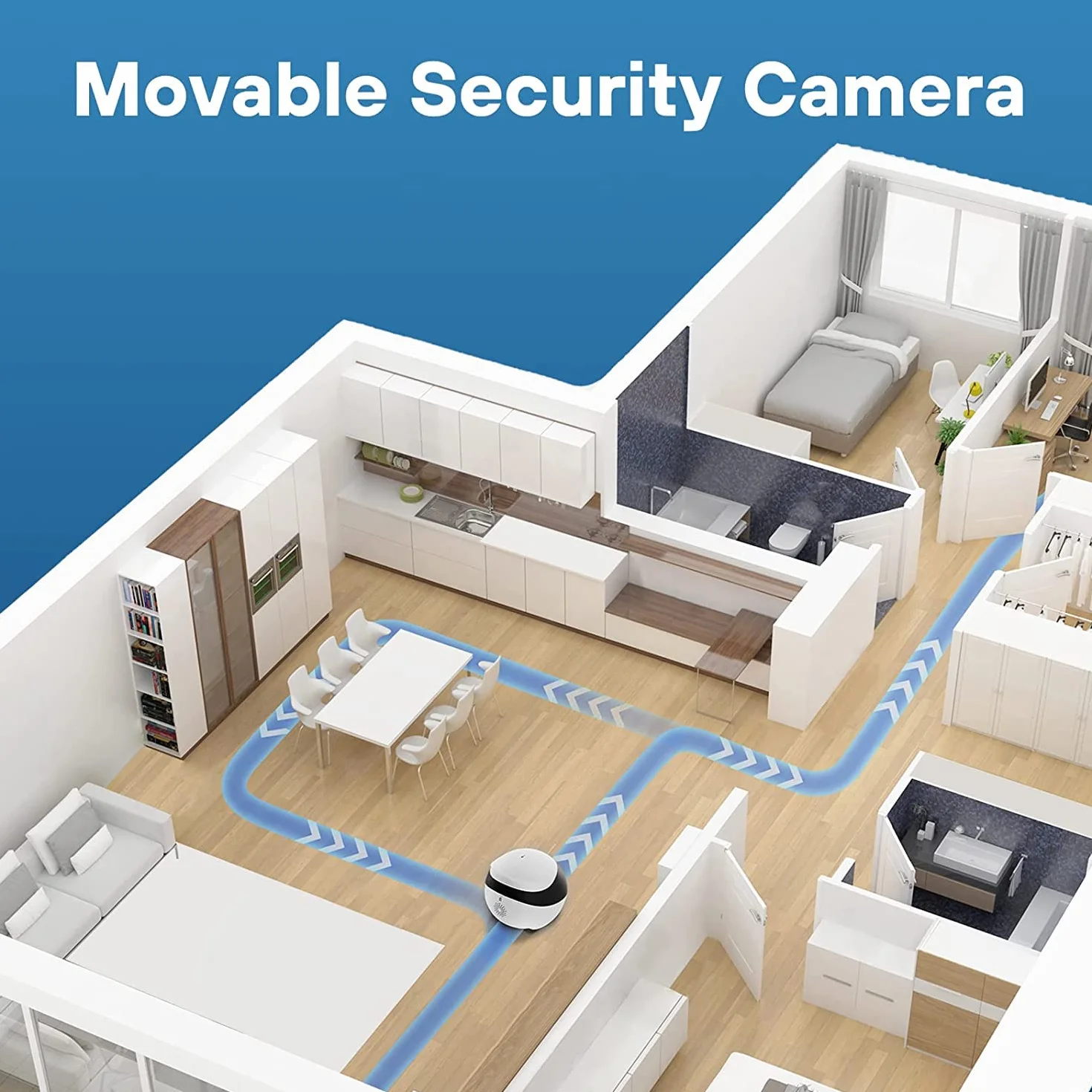 Enabot Bezprzewodowa kamera do monitoringu wewnątrz, 1080p, mobilna kamera kopułkowa, Wi-Fi IP z 2-kierunkowym dźwiękiem, podczerwień, Auto-Cruise, zdalny dostęp, gniazdo na kartę SD