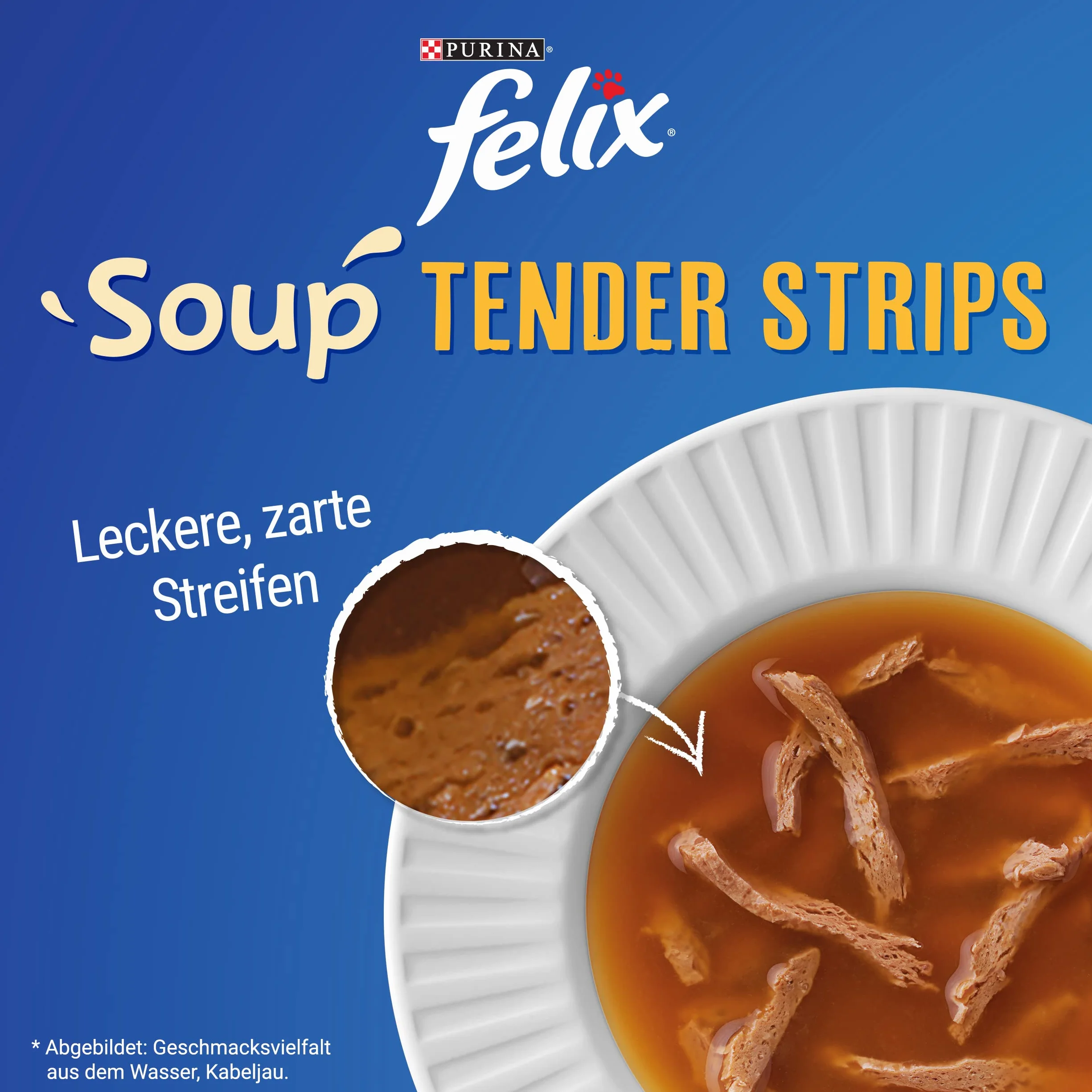 FELIX Soup Tender Strips, zupa dla kotów, różnorodność smaków z wody, opakowanie 1 szt. (6 szt. po 48 g)