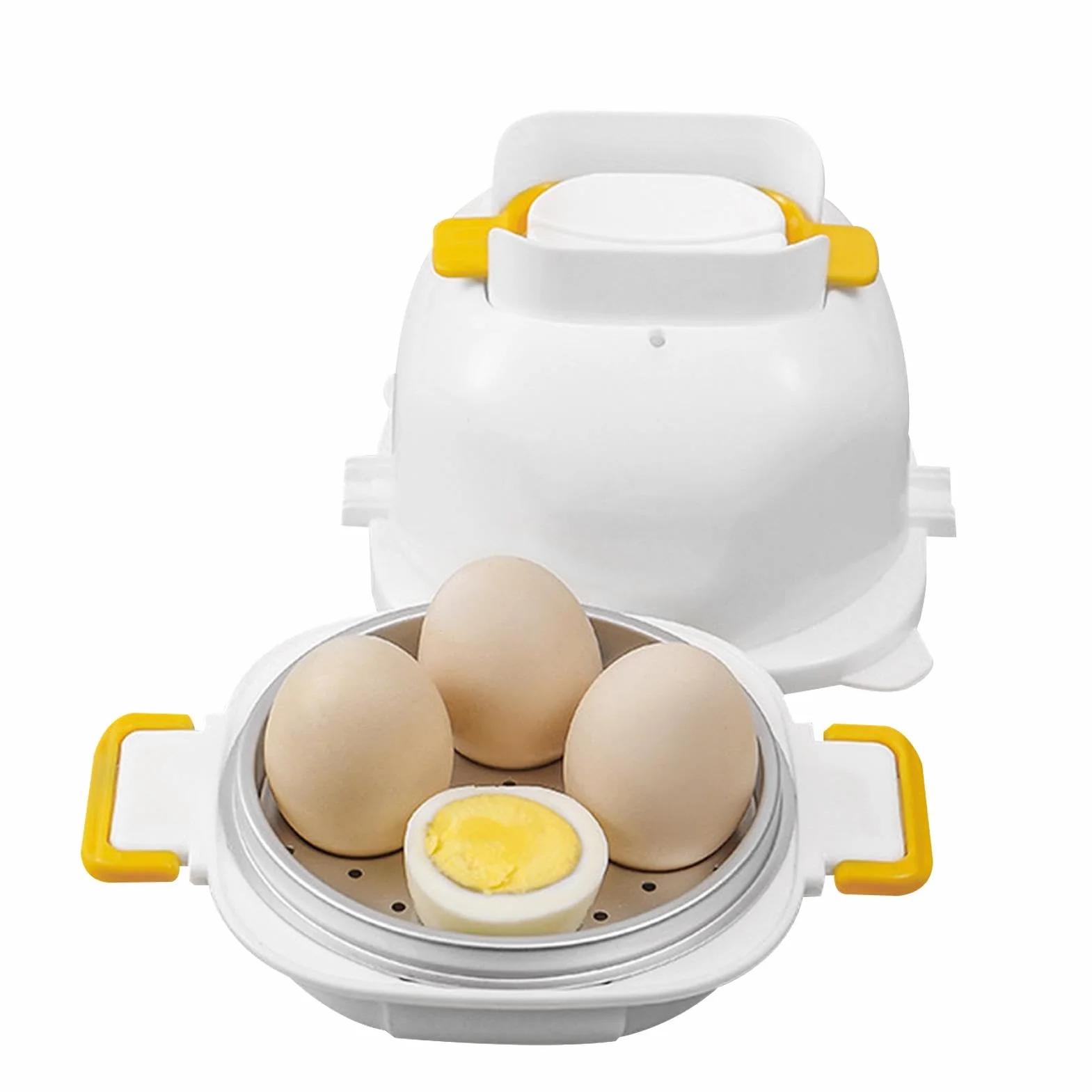 Microwave Egg Cooker with 4 Egg Capacity | Quick Egg Cooking Pod with Egg Cutter | Wielofunkcyjne ?dzie kuchenne do szybkiego przygotowania jaj w domu, pracy lub szkole. Wygodny i kompaktowy