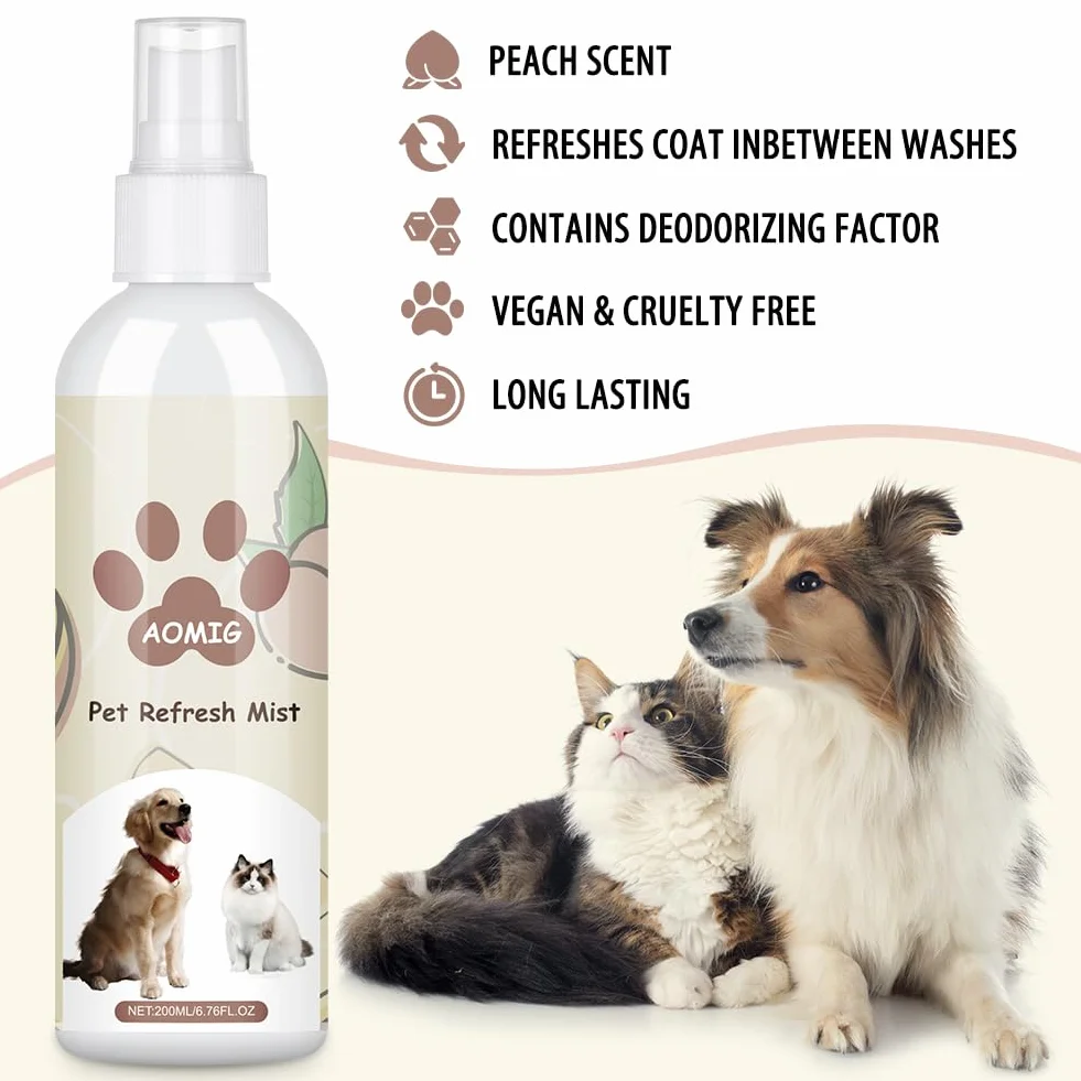 Aomig Dezodorator dla psów w sprayu eliminator zapachów zwierząt domowych dezodorant w sprayu profesjonalny spray perfumowany dla kotów spray do pielęgnacji zwierząt domowych smak brzoskwiniowy