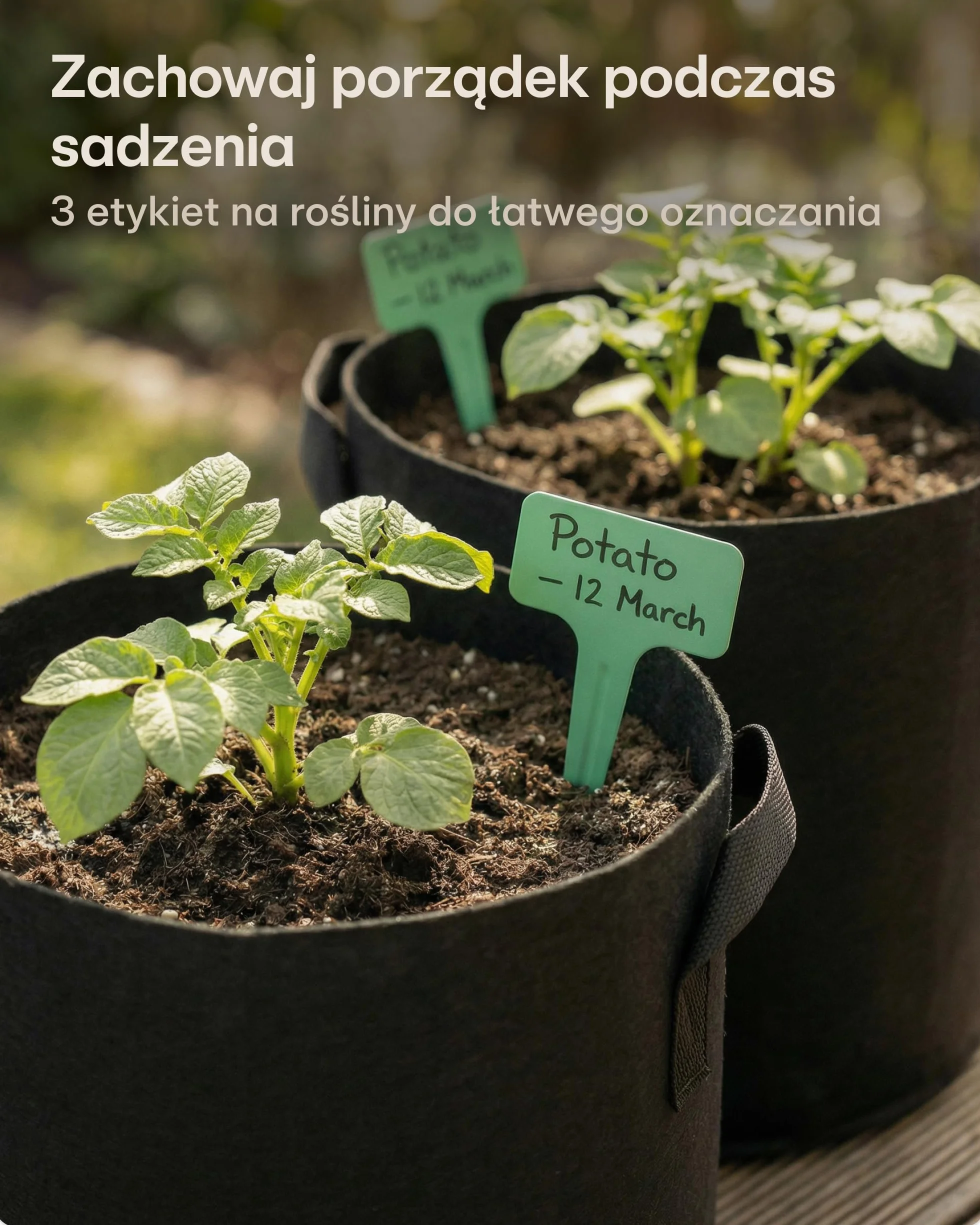 Worek do Sadzenia 40L - 3 Torby na Rośliny do Warzywa - Worek na Ziemniaki Wielokrotnego Użytku z Okienkiem i Etykietą - Wewnętrzny i Zewnętrzny Worek na Ziemniaki