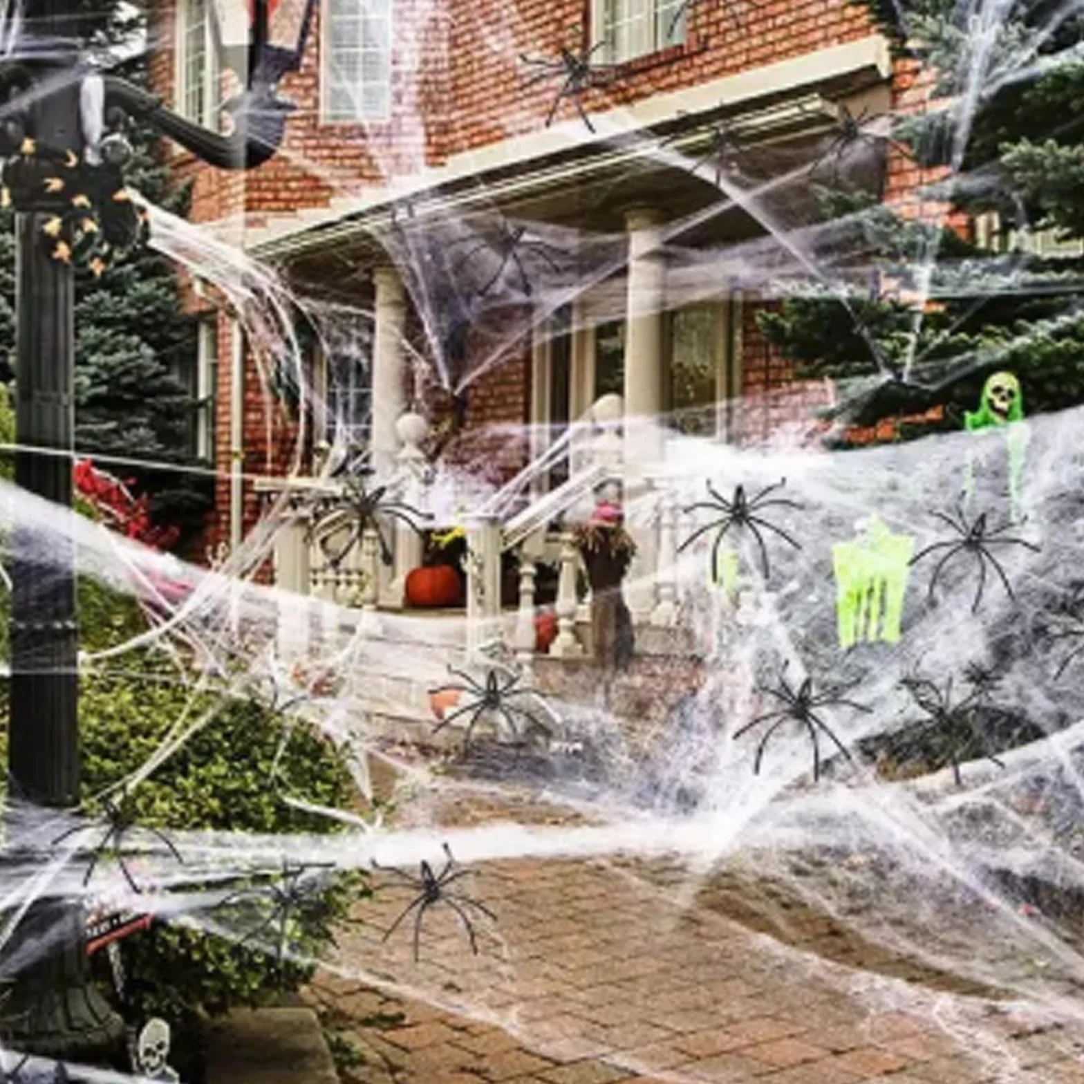 GWAWG Halloween pajęczyna 120 g, straszna dekoracja z 40 plastikowymi pająkami do domu, ogrodu lub na imprezę, dekoracja halloweenowa, pokrycie 40m²