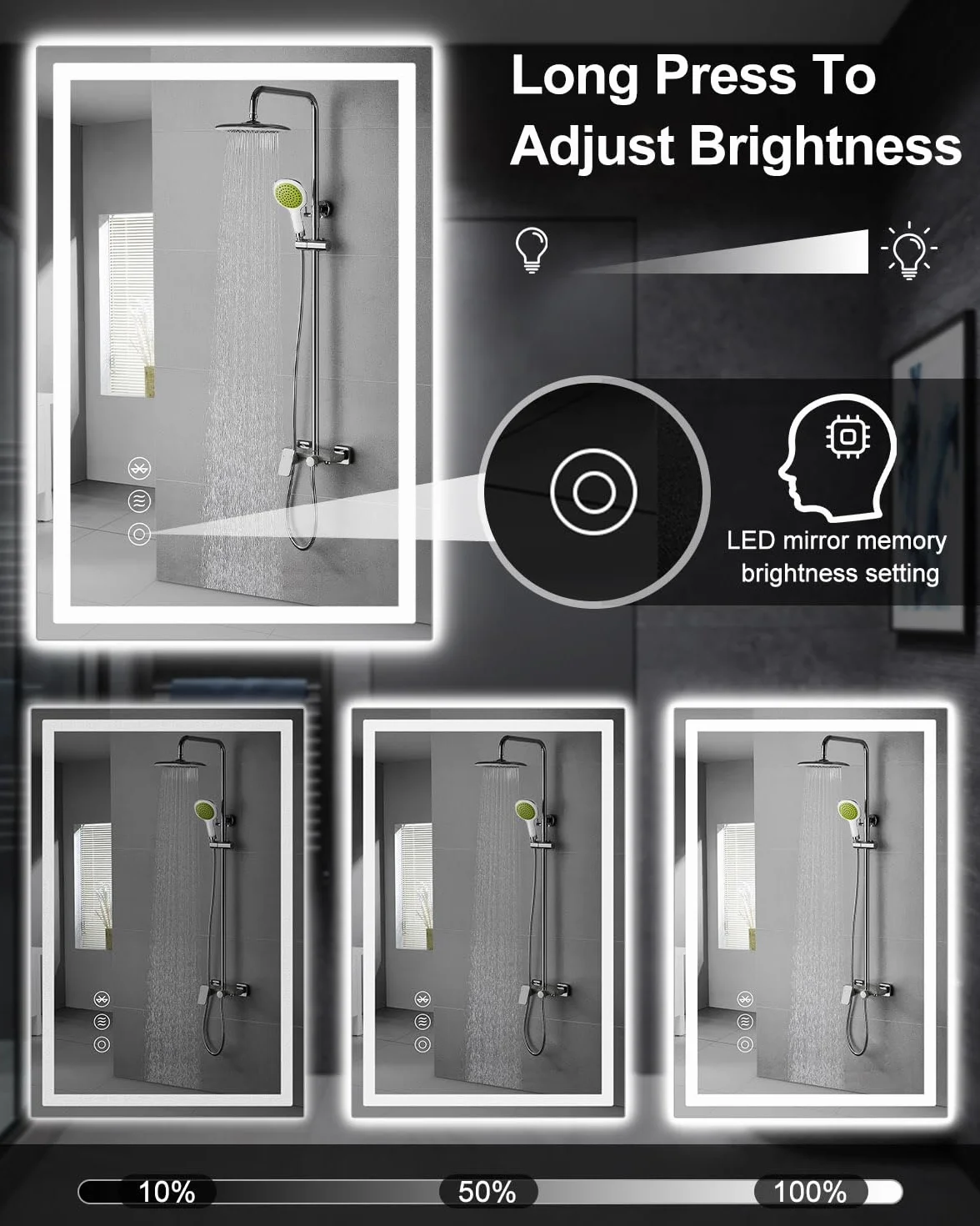Lustro łazienkowe z oświetleniem LED, 60 x 80 cm, z Bluetooth, funkcja przeciwmgielna, przełącznik dotykowy, funkcja pamięci, funkcja pamięci, IP44, lustro łazienkowe do łazienki, WC