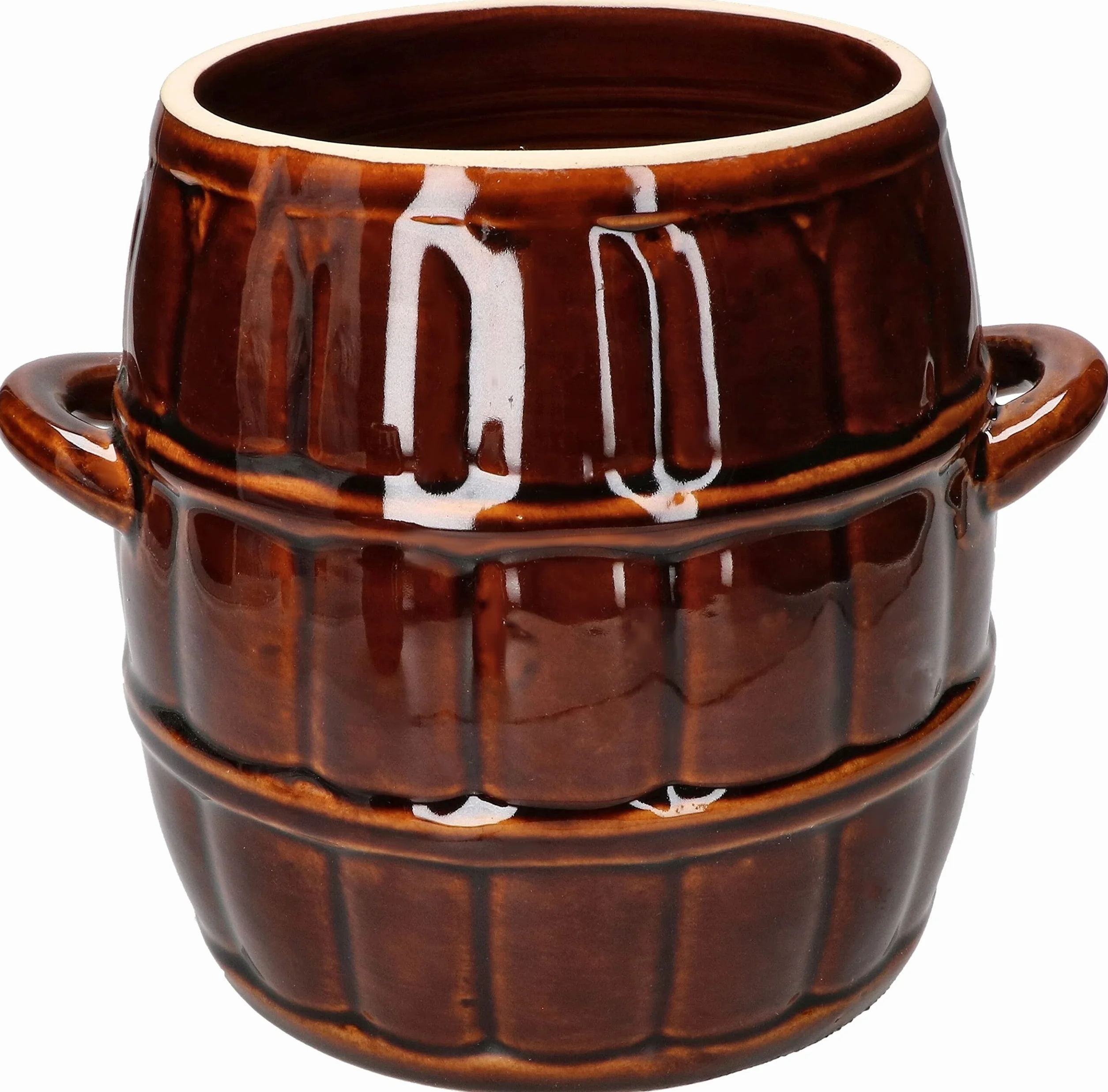 KOTARBAU Ceramiczny garnek beczkowy z kamionki, 3,2 l, brązowy - Garnek do kiszenia, Garnek do kiszonej kapusty, Marynator do grzybów - Odporny na kwasy, Nadaje się do mycia w zmywarce, Nadaje się do