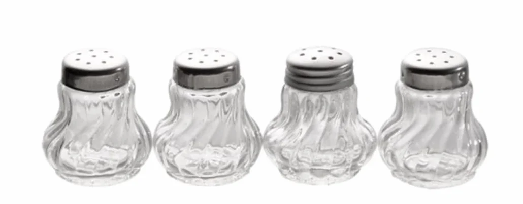 APS Mini solniczka i pieprzniczka, zestaw 4 szklanych mini solniczek z pokrywką ze stali nierdzewnej do soli i pieprzu, 3,5 x 3,5 cm, wysokość 4 cm