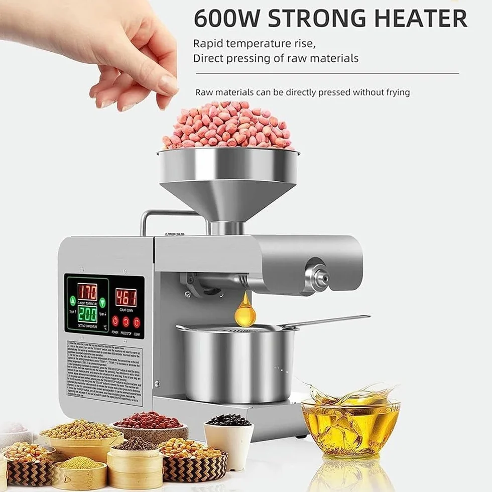 Ekstraktor oleju z nasion tłoczony na zimno, inteligentna kontrola, regulacja temperatury 40-240℃ do domowej kuchni i użytku komercyjnego