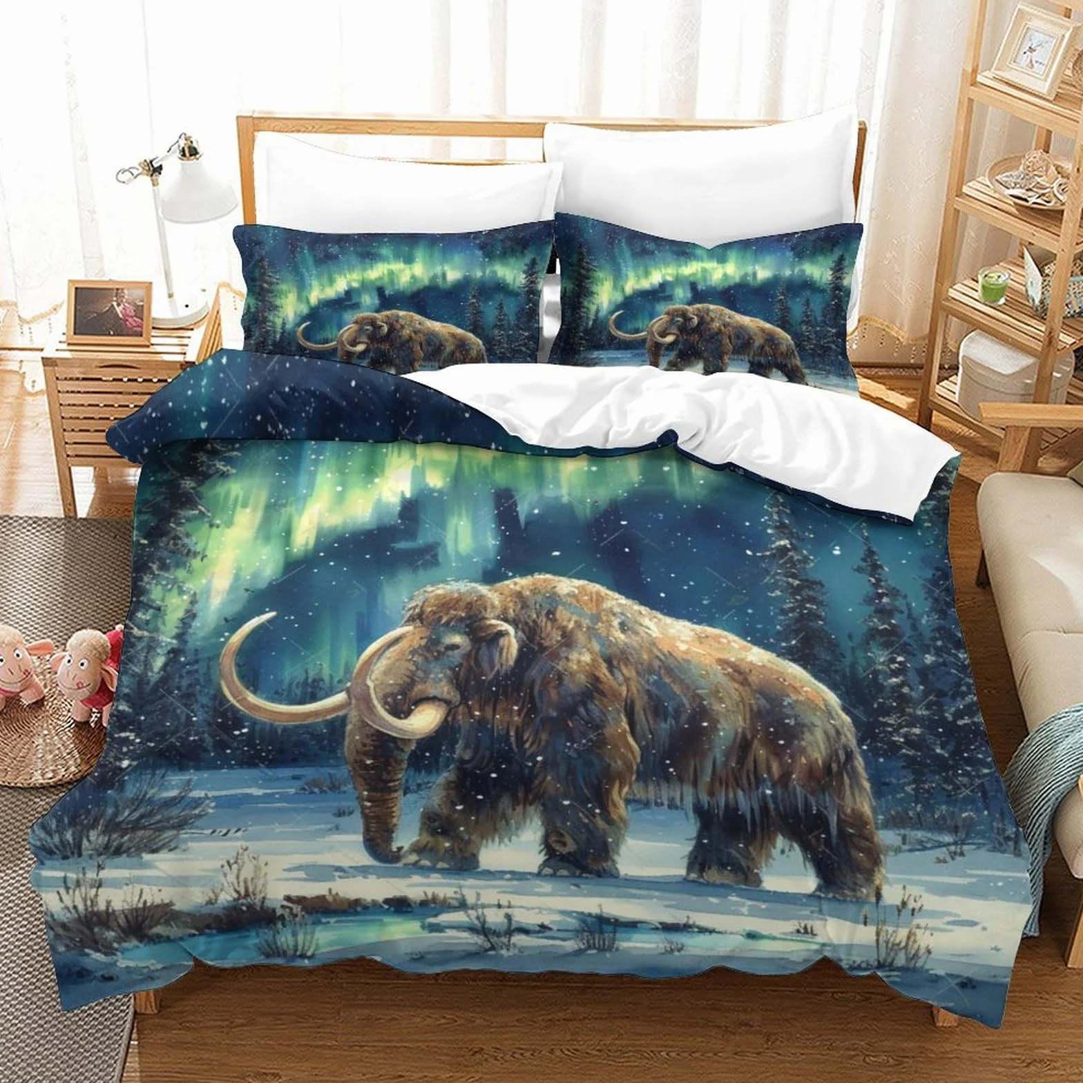 Poszewka z nadrukiem 3D z nadrukiem mamuta, rysowana pościel z mikrofibry, hipoalergiczny zestaw 3 sztuk, super king (260 x 220 cm), dla chłopców i dorosłych