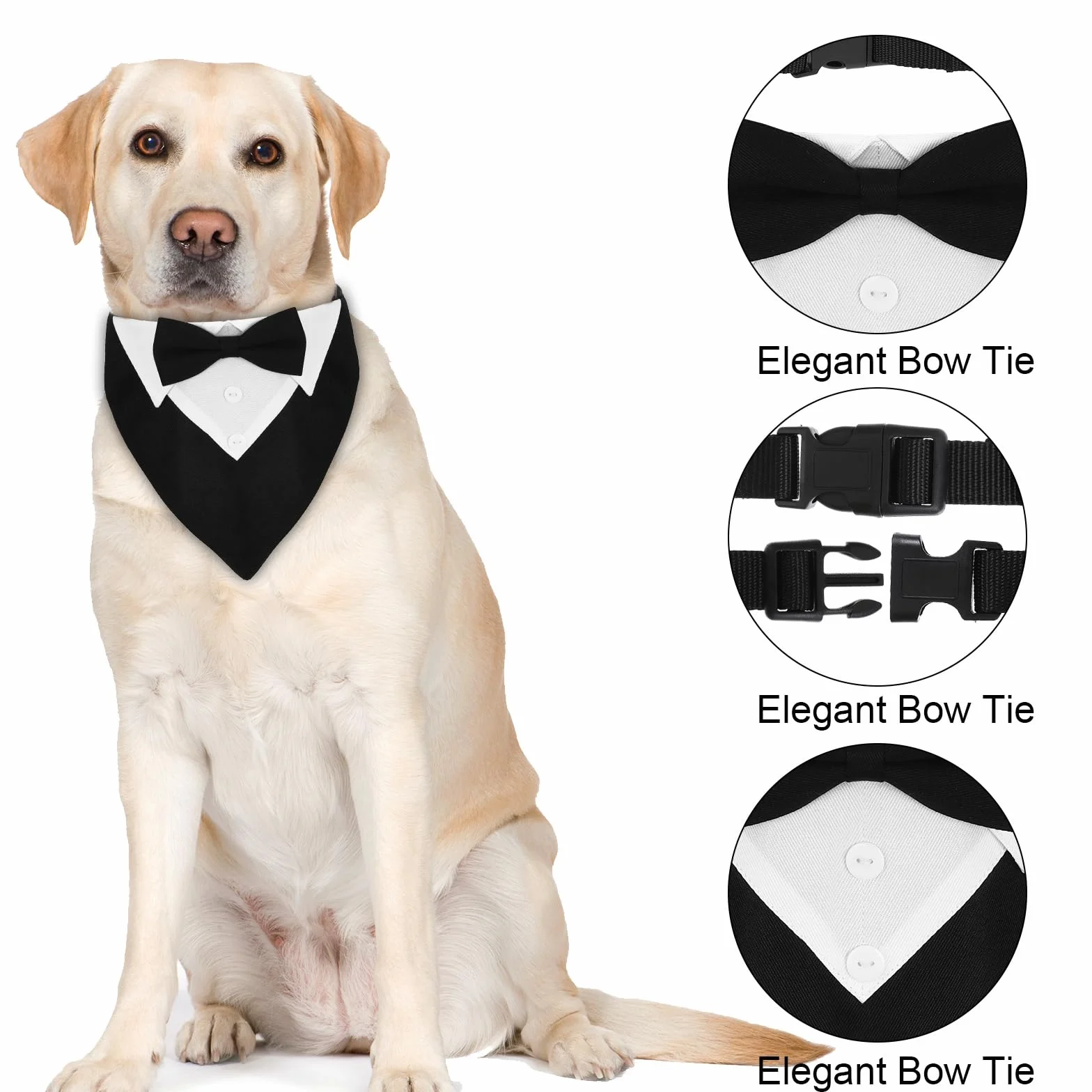Formalna bandana smokingowa dla psa, bandana dla psa, tuxedo, bawełniana, formalna obroża dla psa, na wesele, imprezę, regulowana, krawat, dla zwierząt domowych, muszka, L