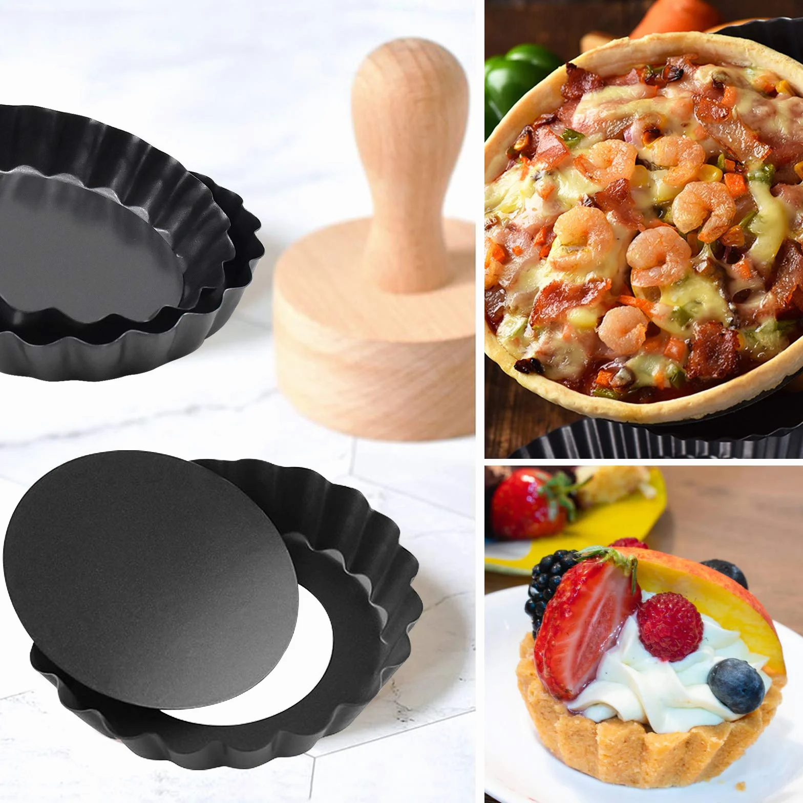 6 sztuk foremek do tarte, 10 cm, mini foremka do quiche z podnoszonym dnem, mała forma do pieczenia, okrągła, nieprzywierająca powłoka do ciasta owocowego, 10 cm