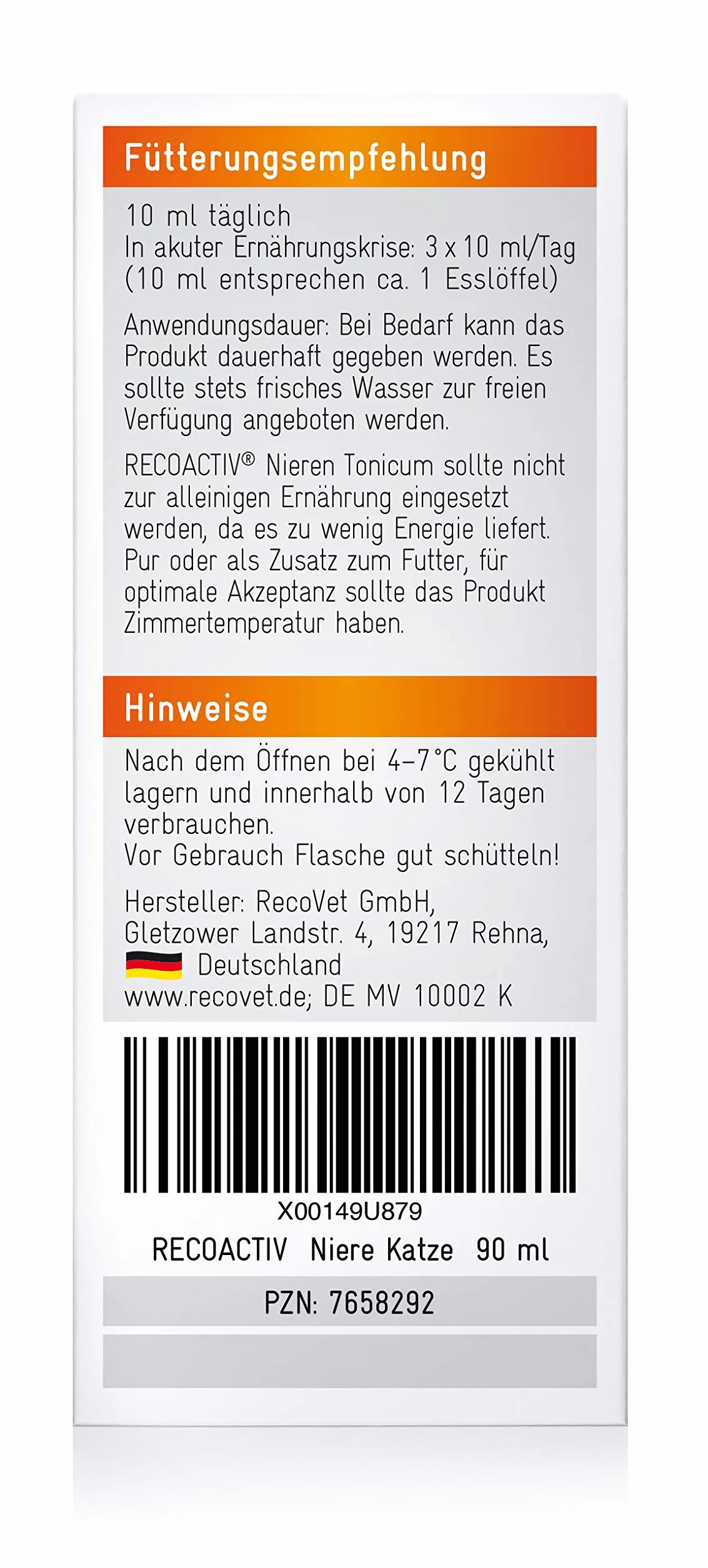 RECOACTIV Tonik na nerki dla kotów 90 ml pokarm uzupełniający