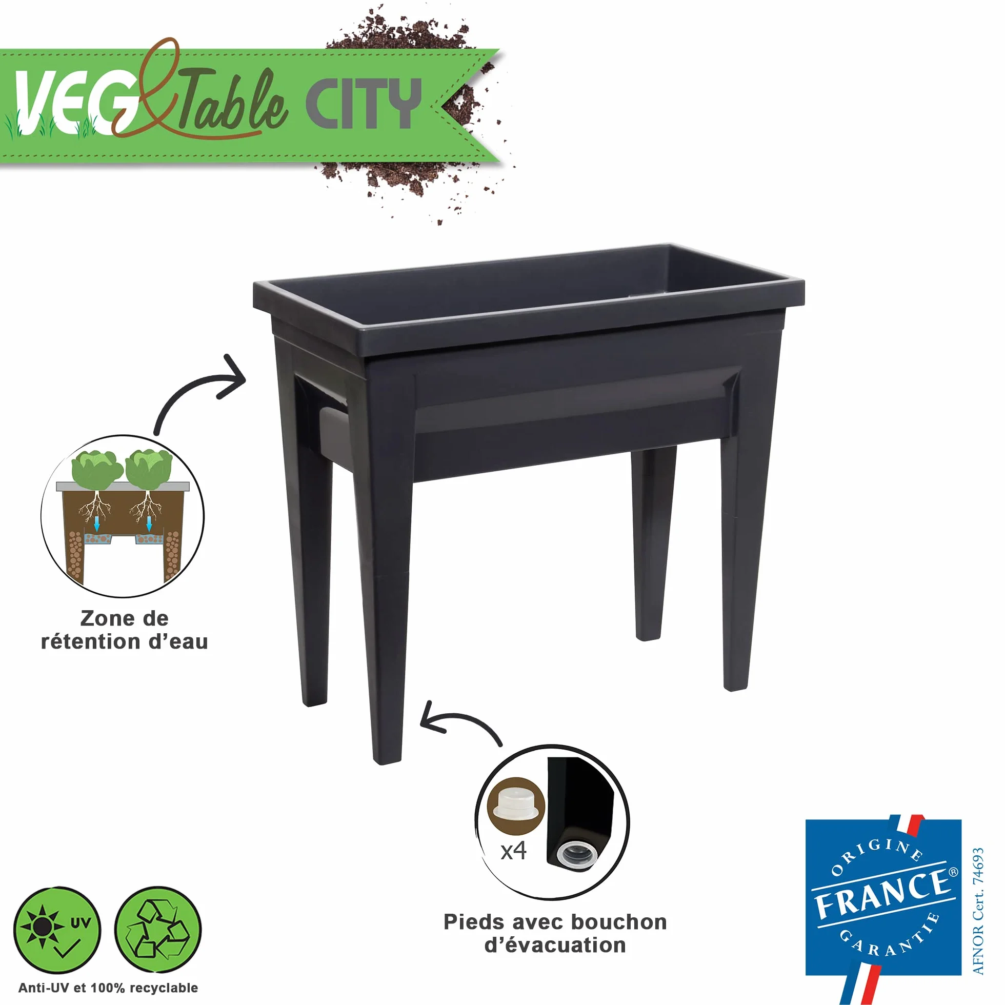 EDA PLASTIQUES Raum Potager Vegetable City 13923 G. ANT CX4 antracyt 76 x 38,5 x 68 cm
