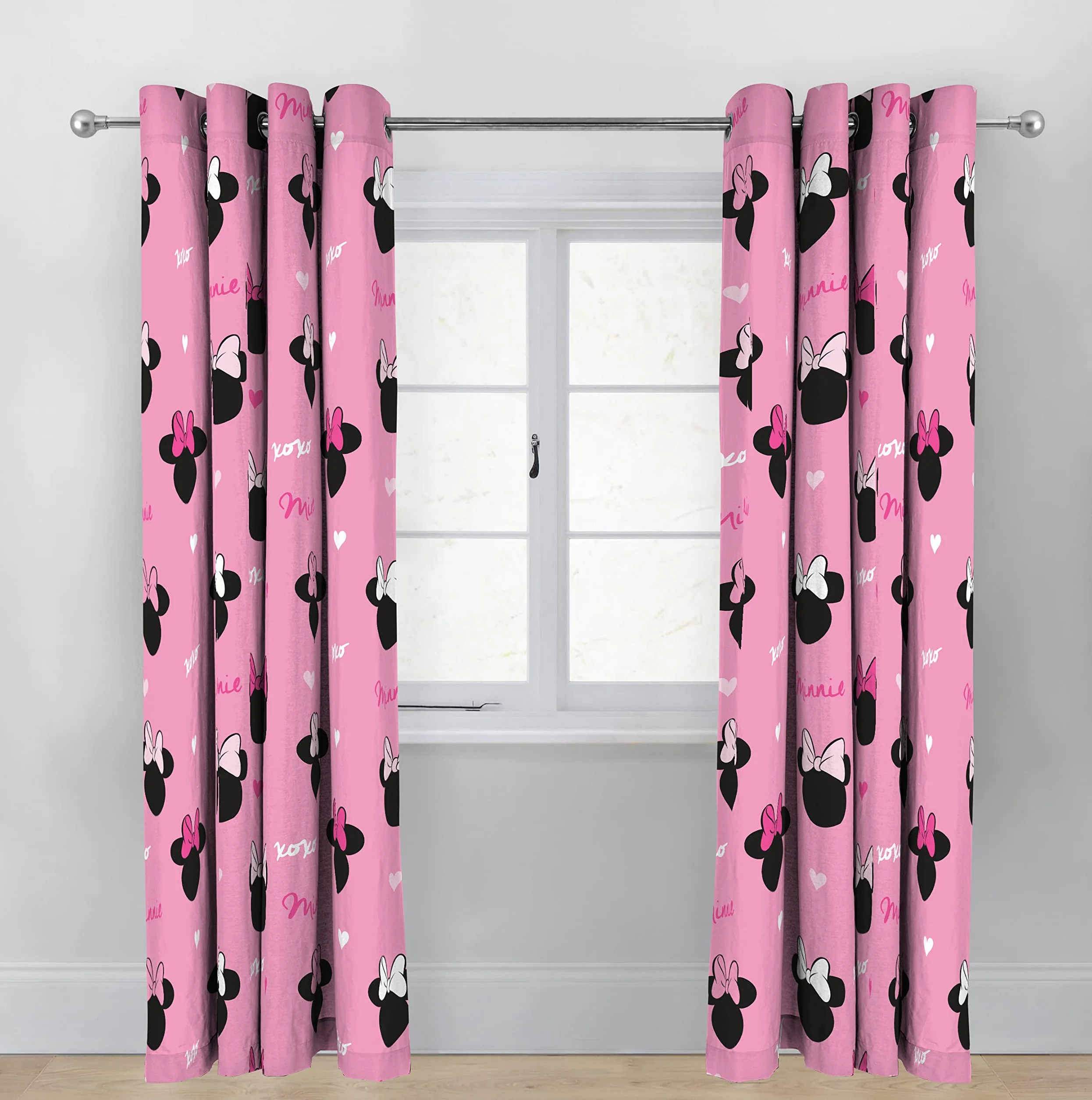 Disney Myszka Minnie, serca i miłość, 183 cm x 168 cm, zasłony okienne z oczkami, 2 panele