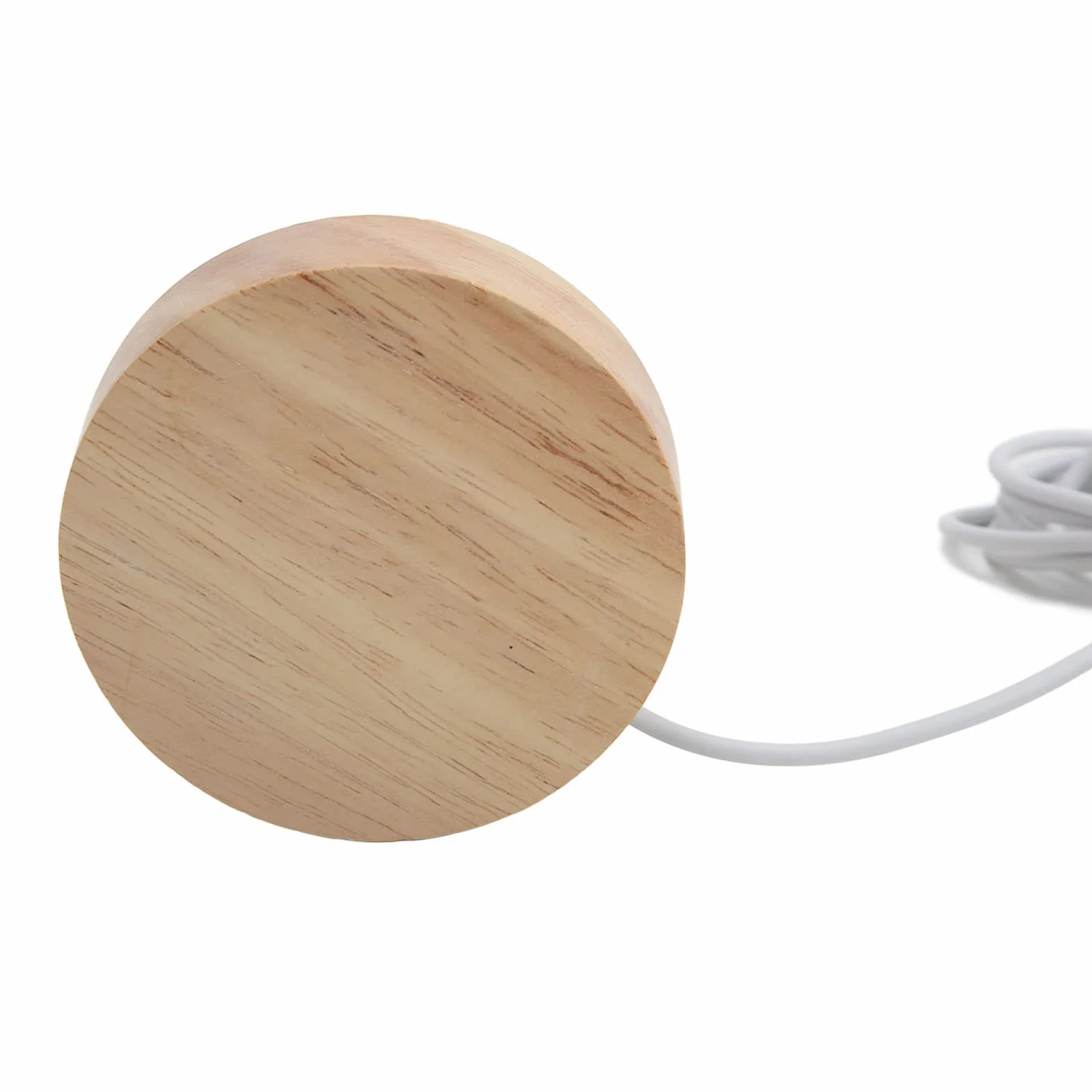 Podstawa do wyświetlacza LED, luksusowa drewniana podstawa LED z zasilaniem USB, średnica 8 cm, solidne dębowe drewno do prezentacji kryształów, szkła artystycznego i biżuterii