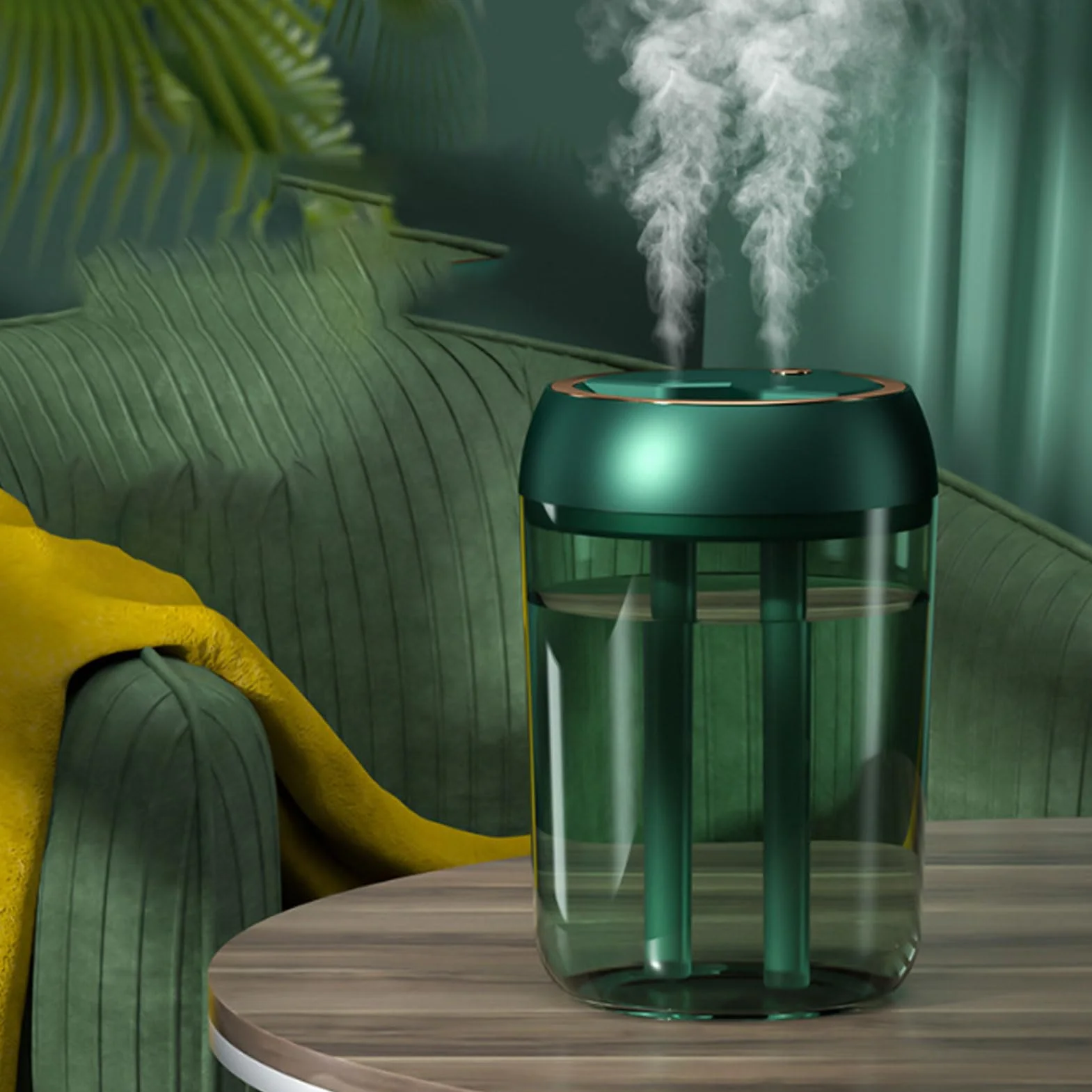 TOPINCN Cool Mist nawilżacz powietrza, zbiornik 2 l do dużych pomieszczeń z podwójnym opryskiwaczem i lampką nocną - przenośny top fill do sypialni, biura, biurka, cichy 16 db, zielony
