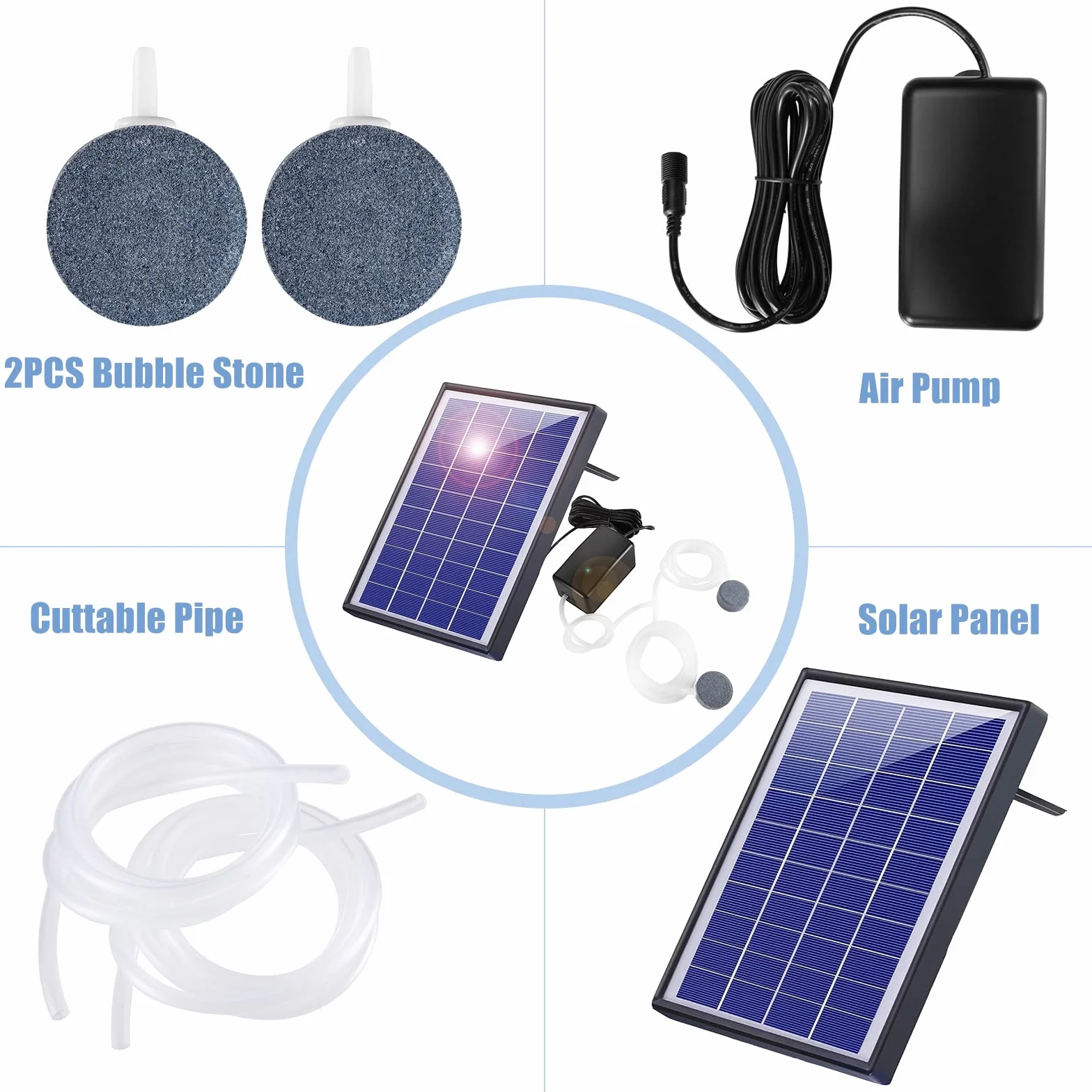 Andoer Staw utleniacz zasilany energią słoneczną 6 W Solarna pompa tlenowa do akwarium utleniacz do akwarium napowietrzacz tlenu pompa powietrza napowietrzacz wędkarski z rurą 2 kamienie bąbelkowe do