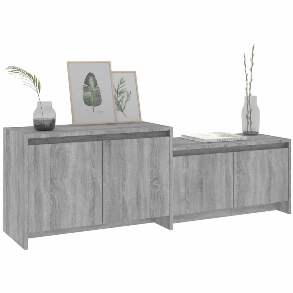 Hothingwell Sonoma szafka pod telewizor szara 146,5x35x50 cm drewno inżynieryjne | 4 drzwi, 2 sztuki do montażu, przechowywanie DVD i konsoli, łatwe czyszczenie