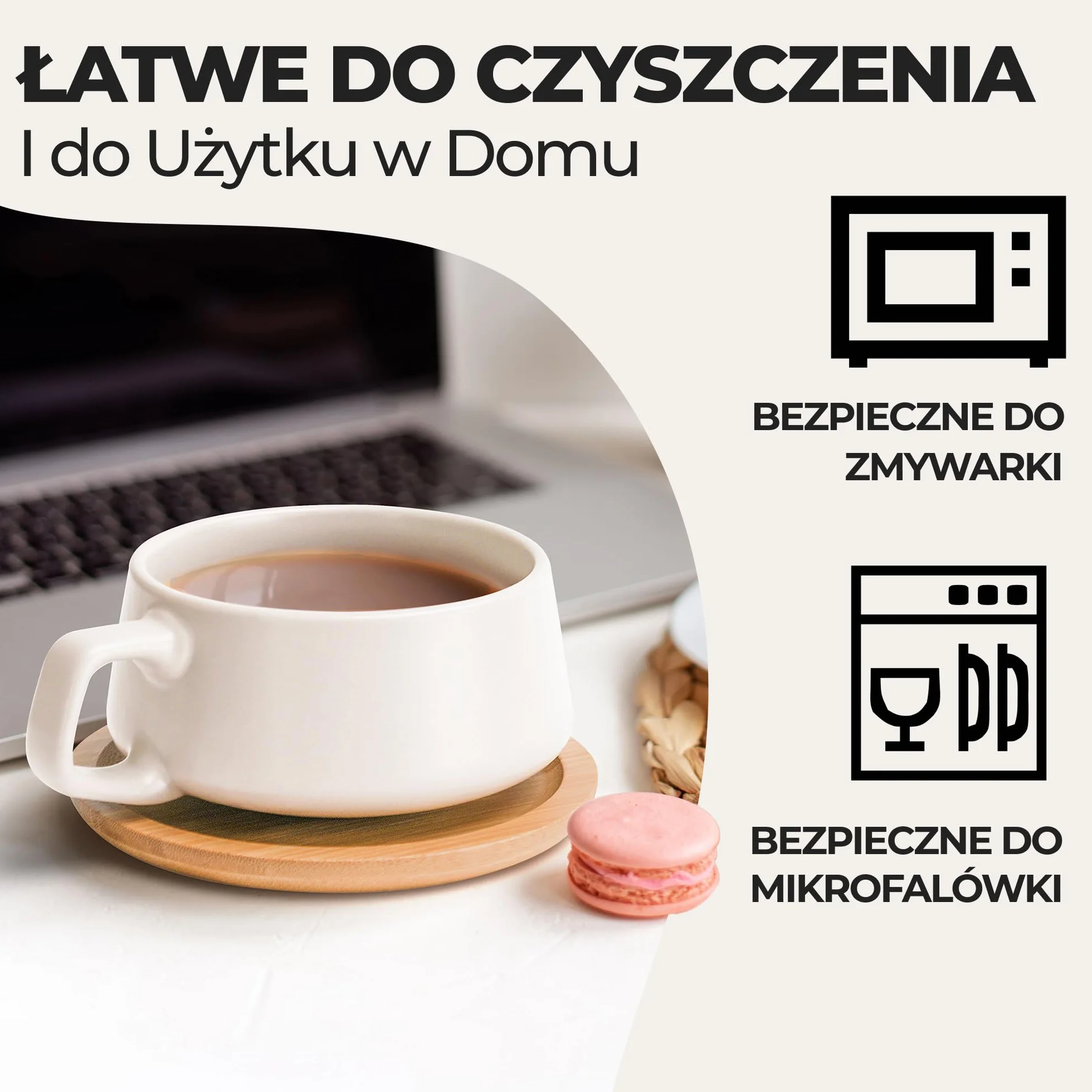 MIAMIO 320 ml, Zestaw 4 Ceramicznych Filiżanek do Herbaty i Spodków Bambusowych - Szeroki Kubek do Cappuccino, Kawy, Latte, Espresso
