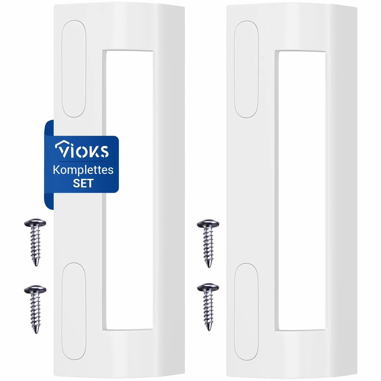 VIOKS Zestaw 2 klamek do drzwi, białe, 200 x 70 x 45 mm, uniwersalne uchwyty do lodówki, z rozstawem mocowania 82-163 mm, uchwyt do drzwi lodówki i zamrażarki, części zamienne do zamrażarki