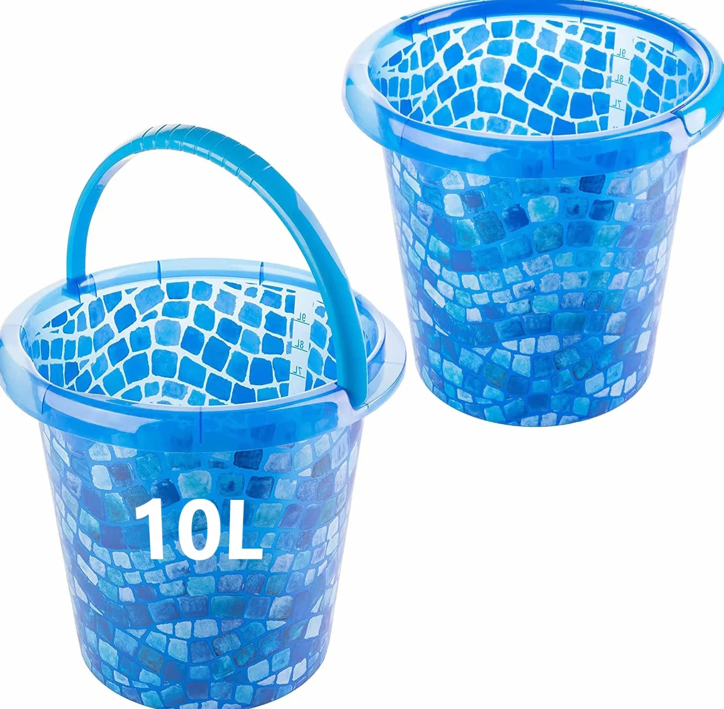 2Friends 2 wiadra 10 l – stabilne wiadro do czyszczenia w kolorze niebieskim o wyglądzie mozaiki, zestaw wiaderek domowych i wiaderek do czyszczenia, bez BPA, wyprodukowane w UE – do gospodarstwa