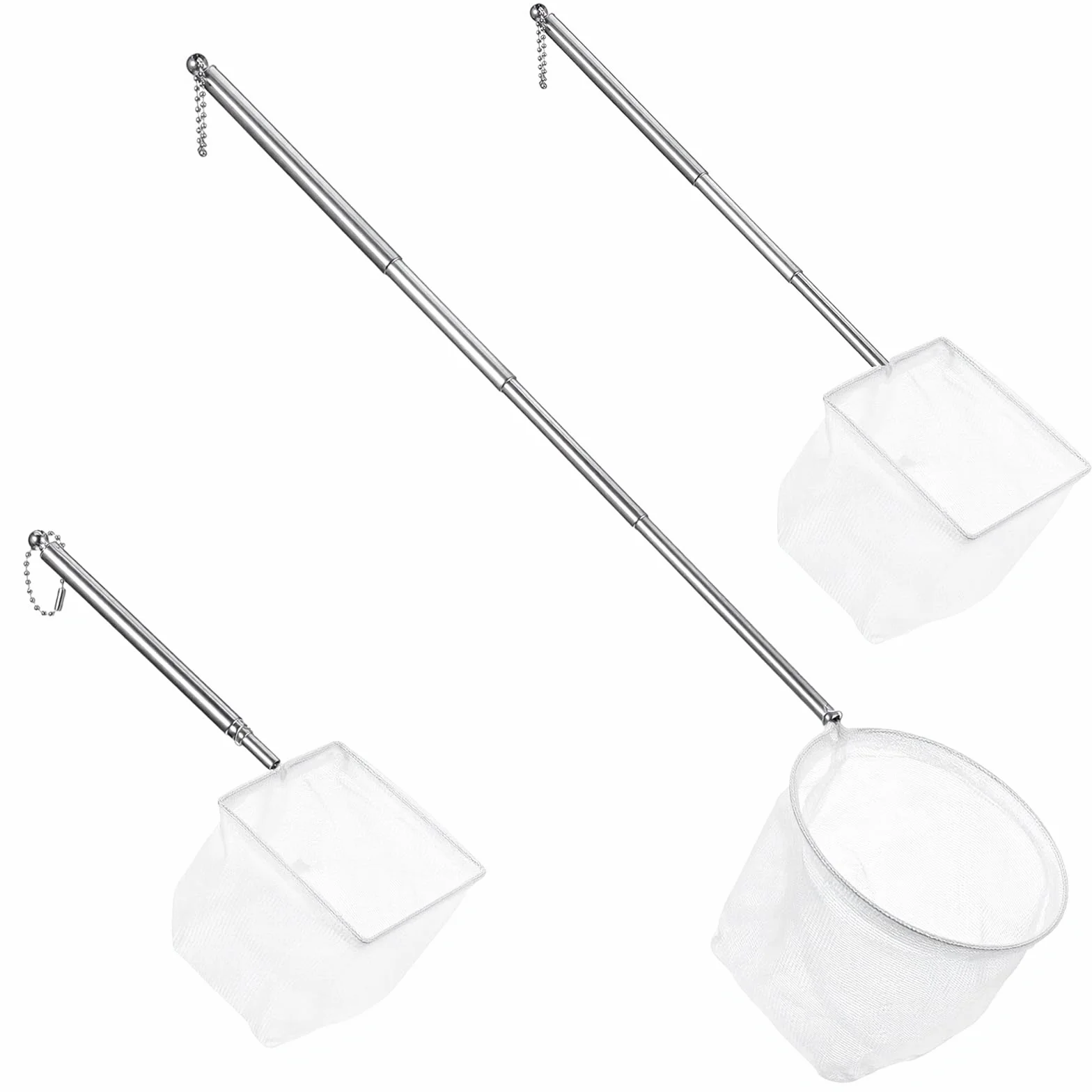 SHENLIU Podbierak do akwarium 3 sztuki siatka na ryby z drążkami teleskopowymi stal nierdzewna 8 cm 10 cm