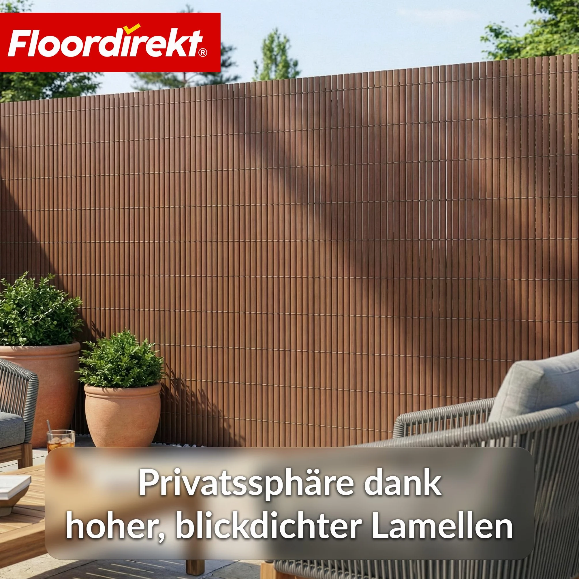 Floordirekt Osłona przed spojrzeniami, do ogrodu, na balkon i taras, mata maskująca, ochrona przed spojrzeniami i na zewnątrz, dostępna w wielu kolorach i rozmiarach (100 x 500 cm, brązowa)