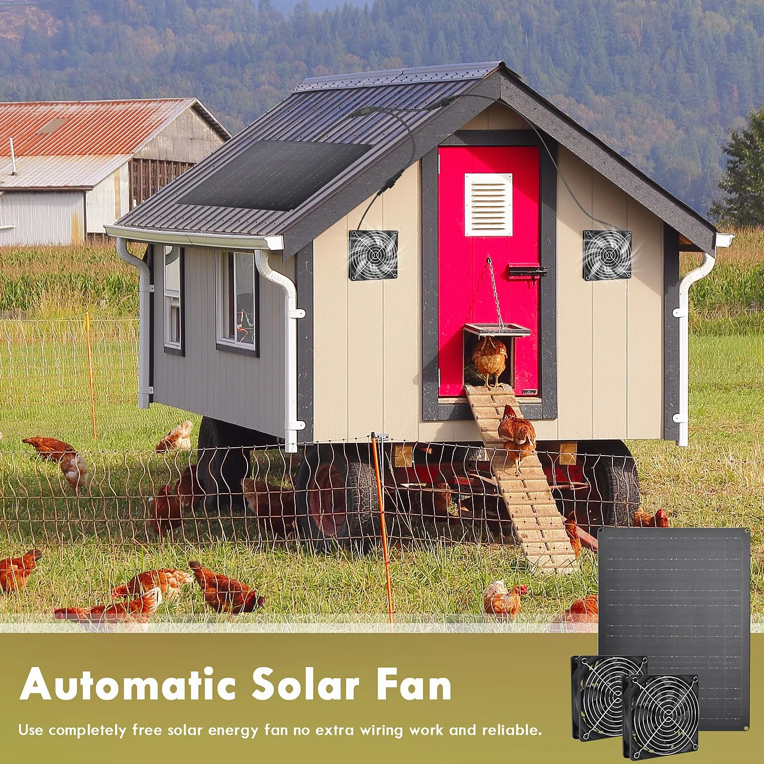 Gerbala Solarny podwójny wentylator wydechowy, 12 W, solarny wentylator do małych kurników, szop, domków dla zwierząt domowych, cyrkulacja powietrza na świeżym powietrzu, wodoszczelny