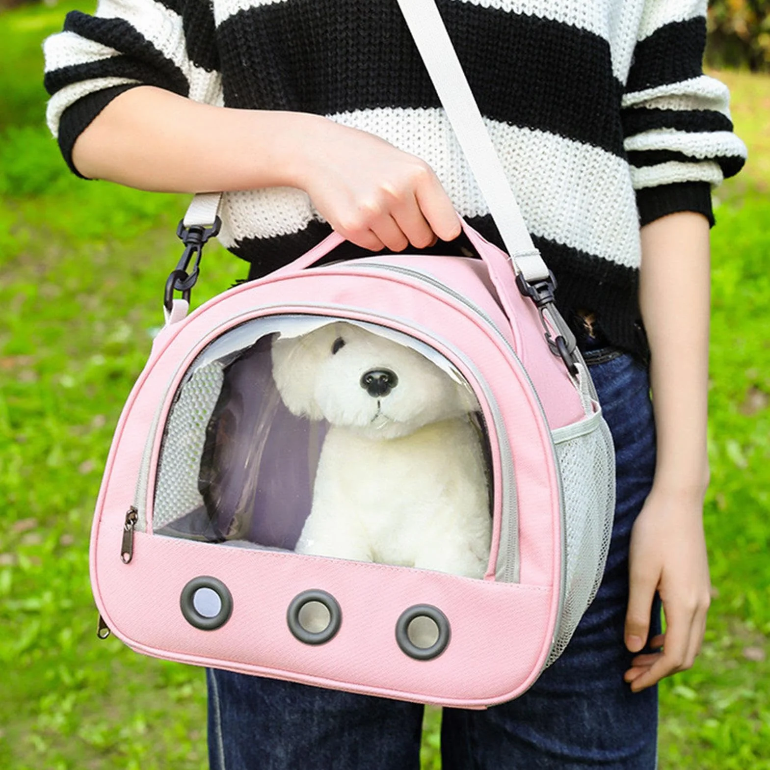 Portable Guinea Pig Carrier Bag Multifunctional 22x19x18cm Oxford Cloth PVC Transparent Window